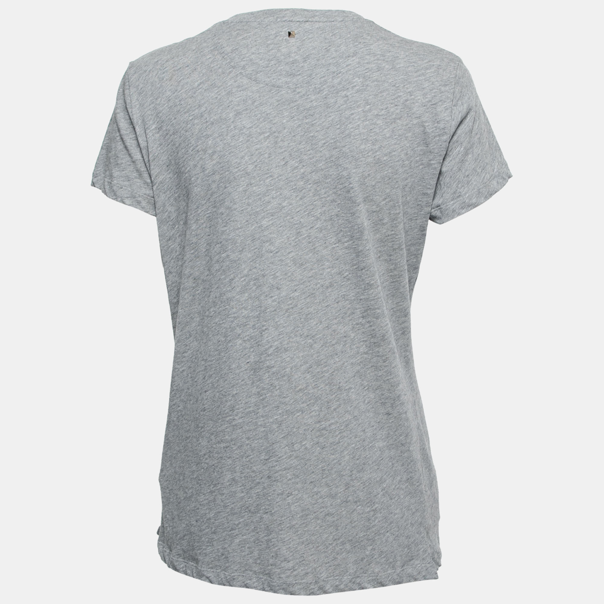 

Valentino Grey Cotton Embroidered Embellished Round Neck T-Shirt
