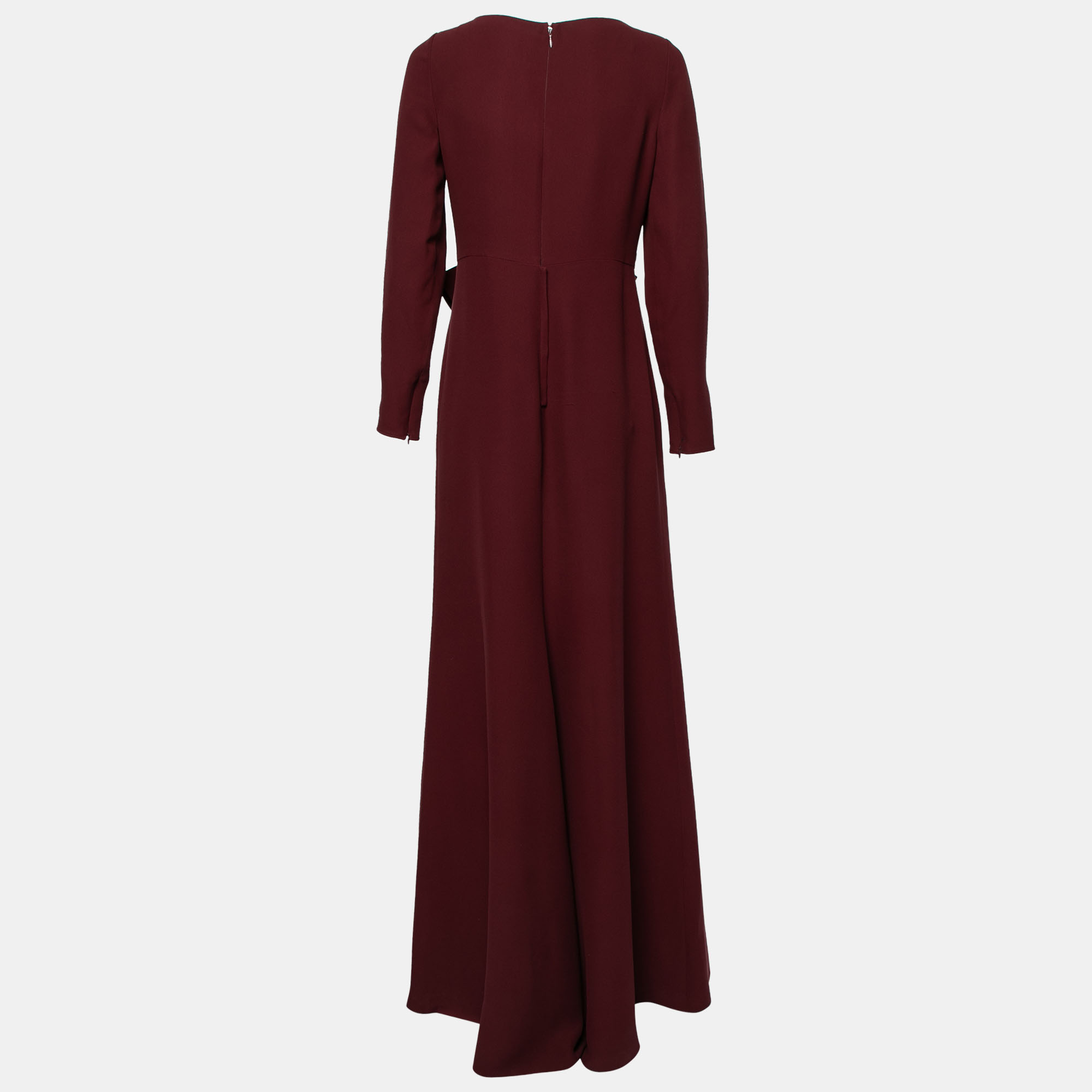 

Valentino Maroon Silk Crepe Bow Detail Maxi Dress, Red