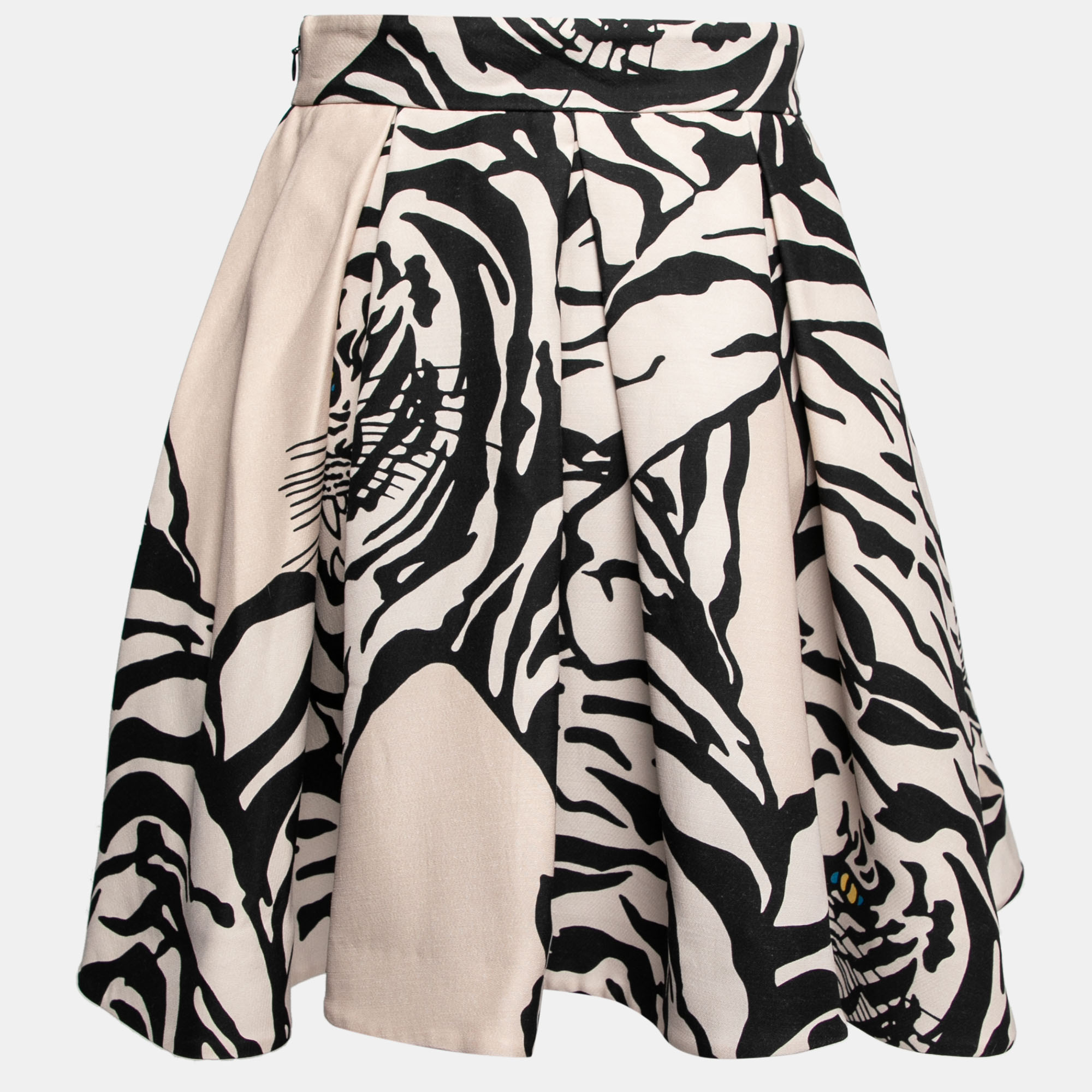 

Valentino Monochrome Tiger Printed Wool & Silk Pleated Skirt, Cream