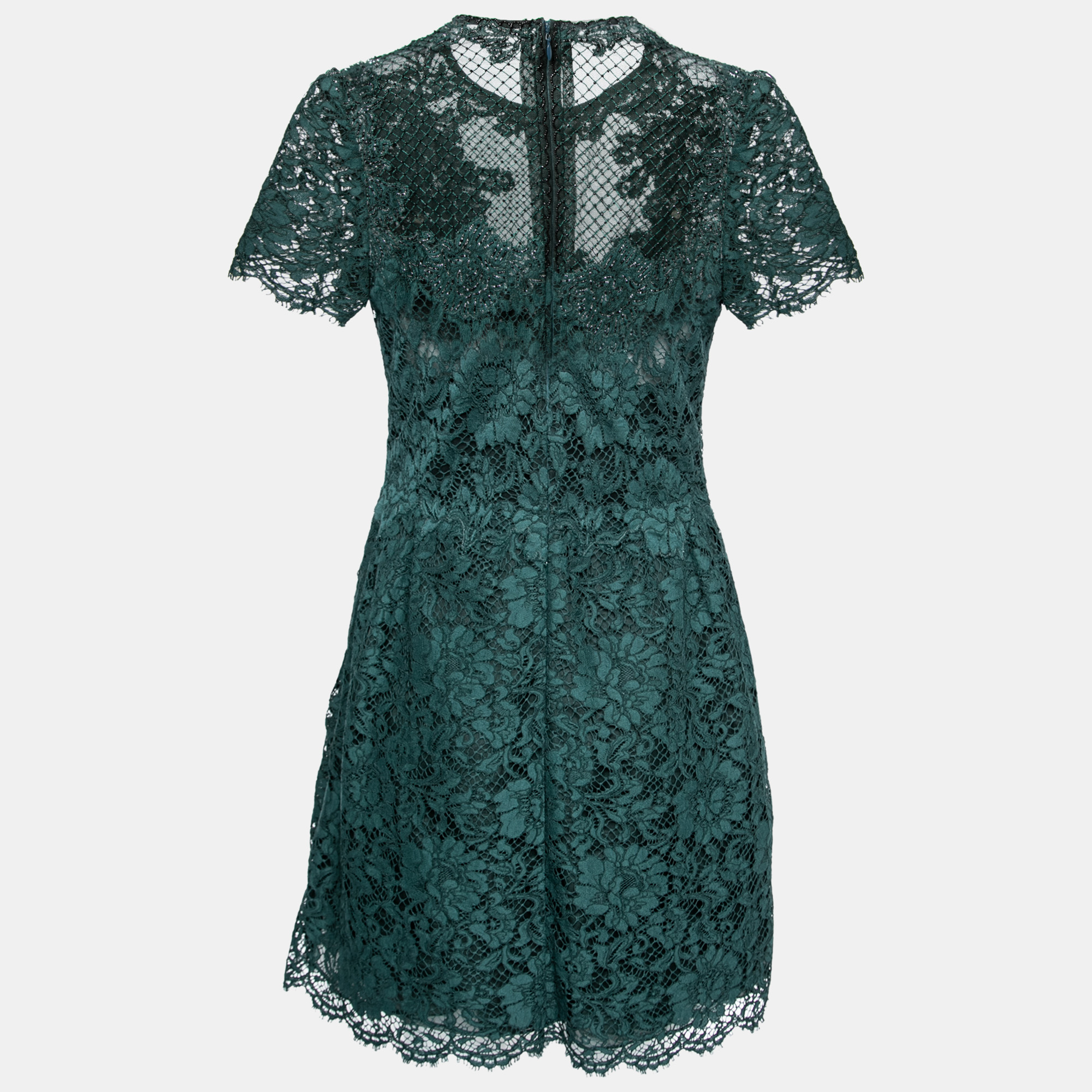 

Valentino Green Floral Lace Bead Embellished Short Sleeve Dress