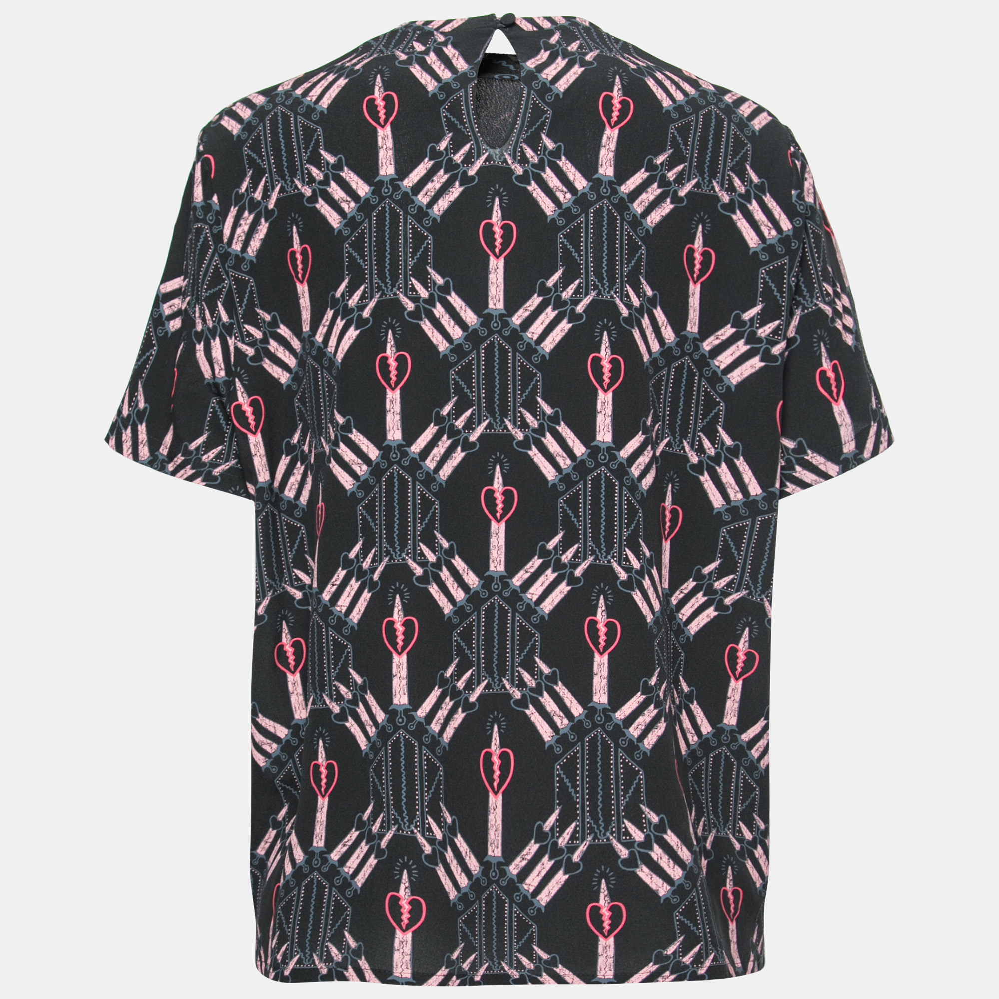 

Valentino Black Loveblade Print Silk Round Neck Top