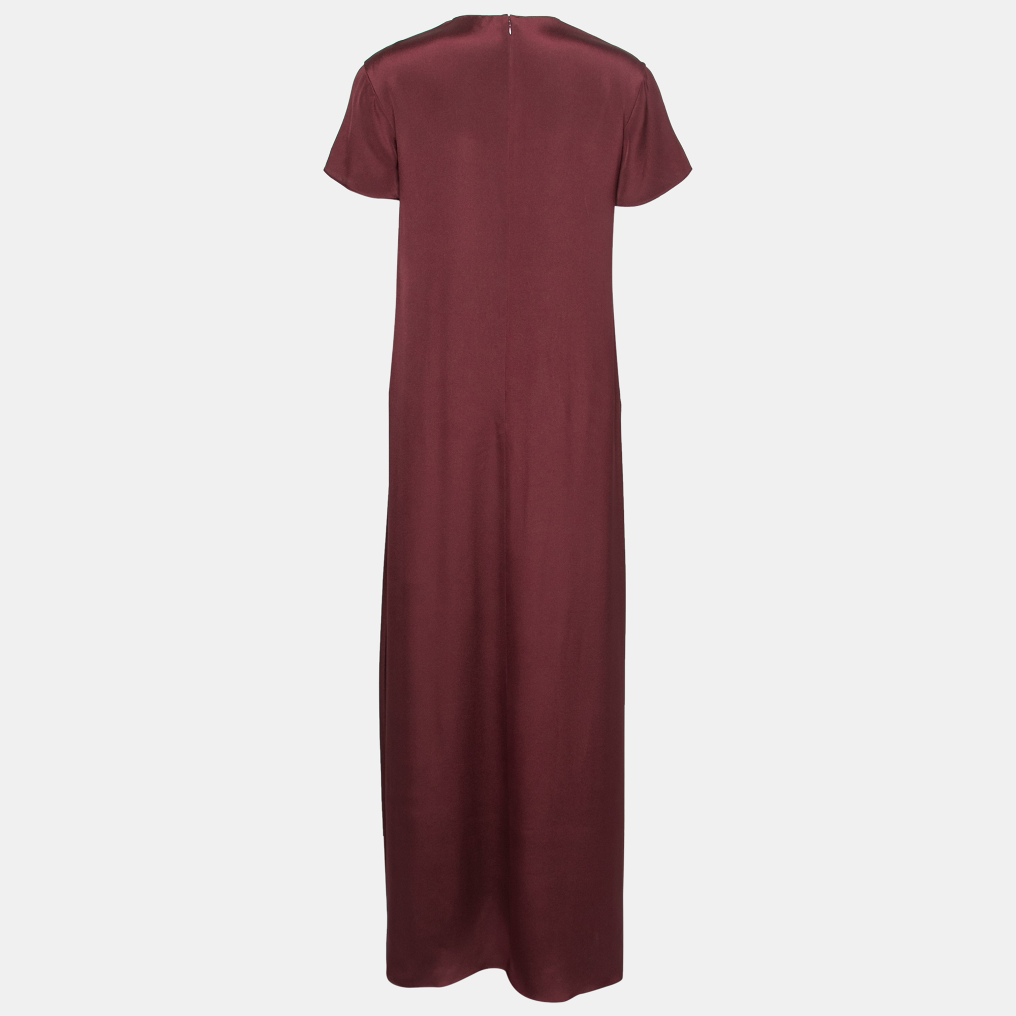 

Valentino Burgundy & Pink Paneled Silk Crepe Short Sleeve Maxi Dress