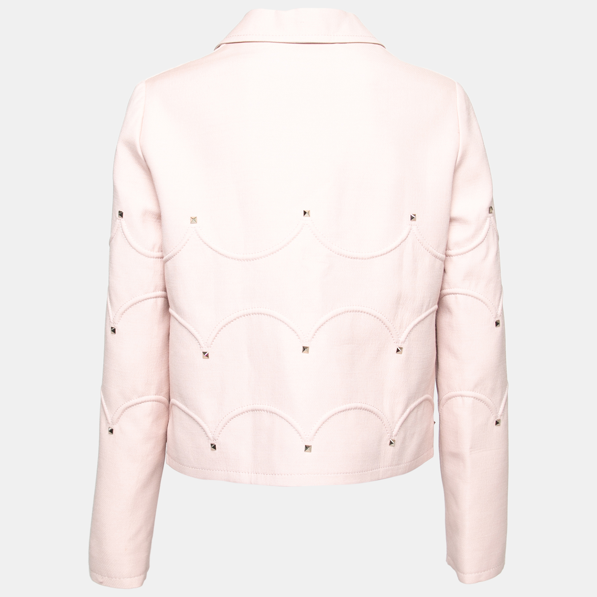 

Valentino Pink Wool Scalloped Studded Long Sleeve Jacket