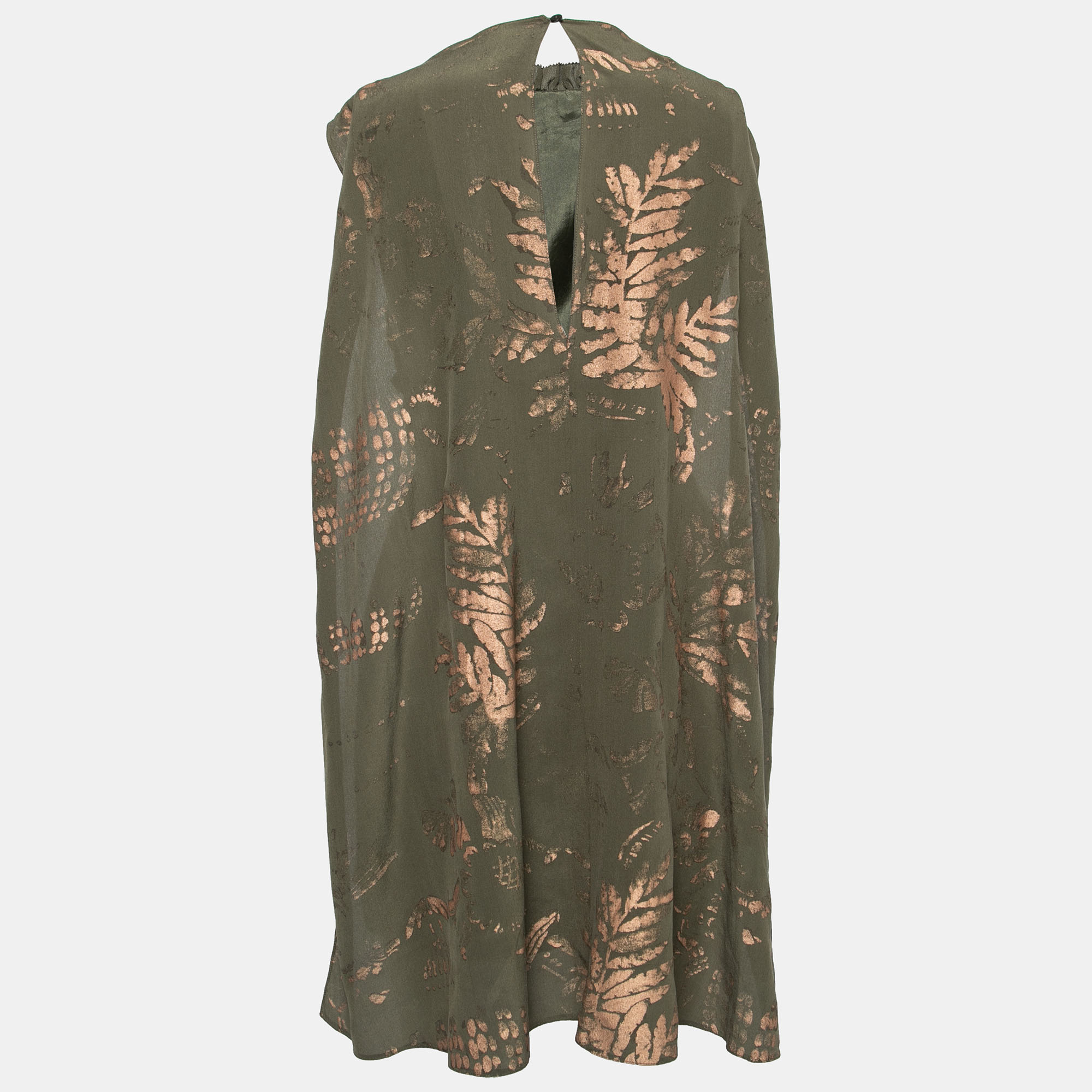 

Valentino Olive Green Silk Printed Cape Kaftan Dress