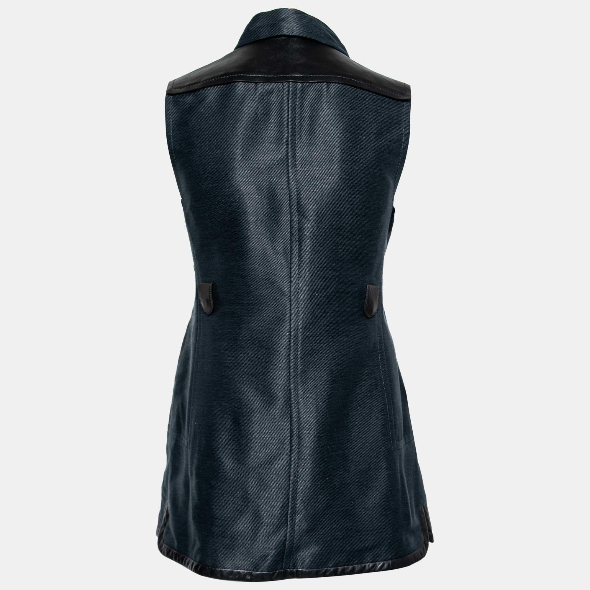 

Valentino Navy Blue Cotton Ruffle Accents Zip Front Jacket