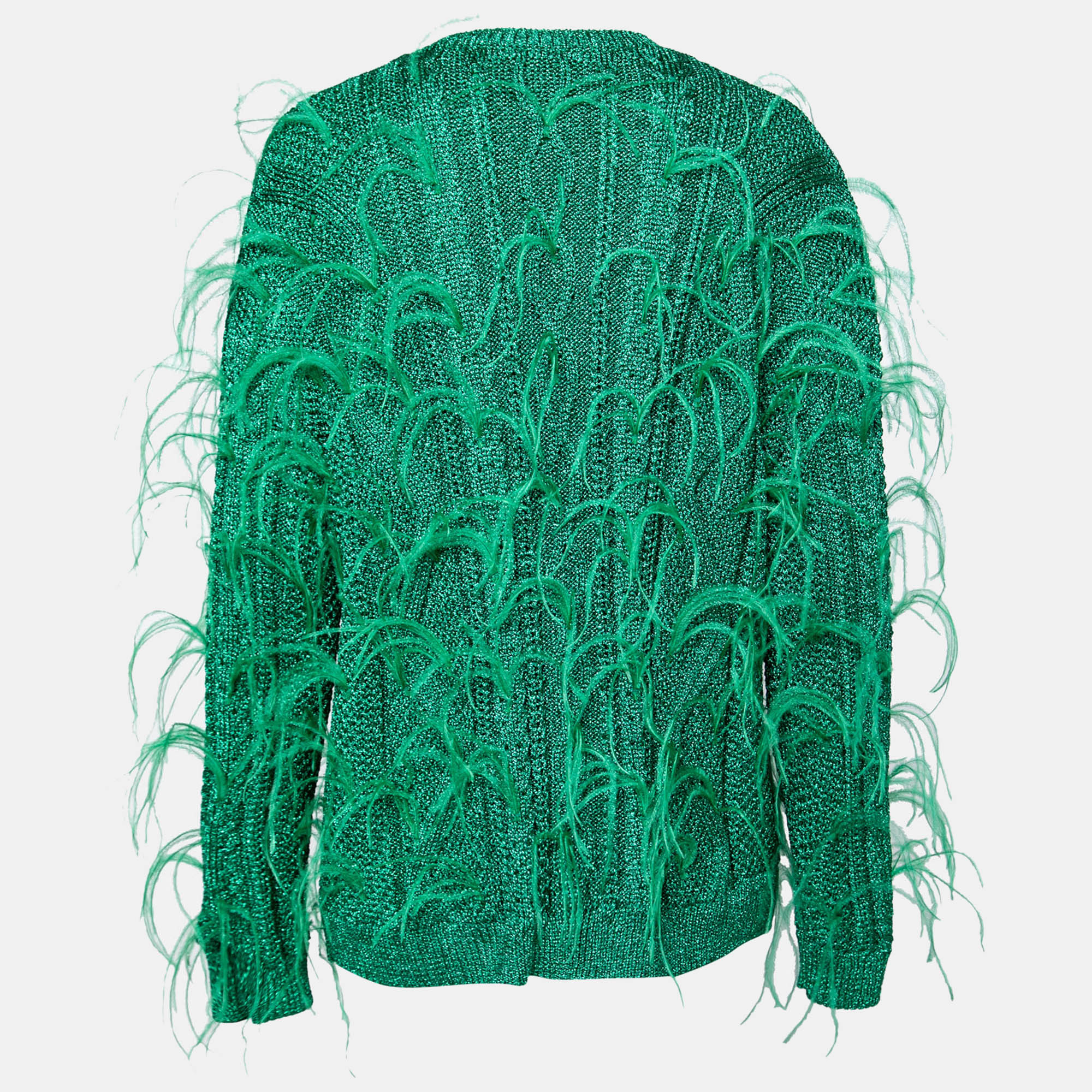 

Valentino Metallic Green Feather Embellished Cardigan