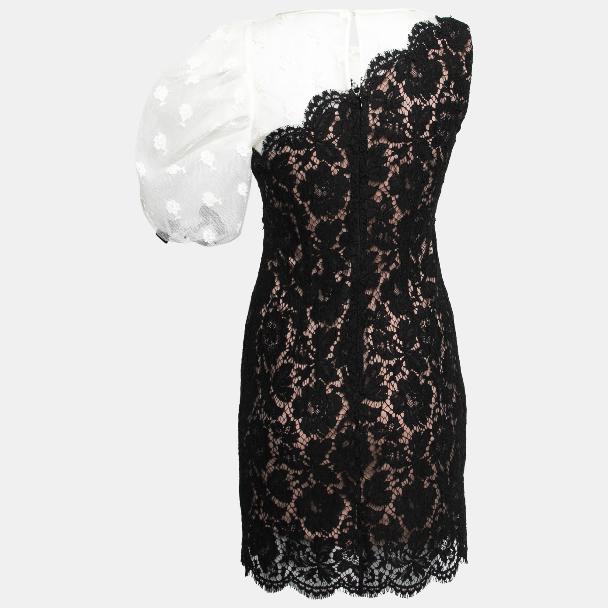 

Valentino Black Floral Lace One-Shoulder Dress