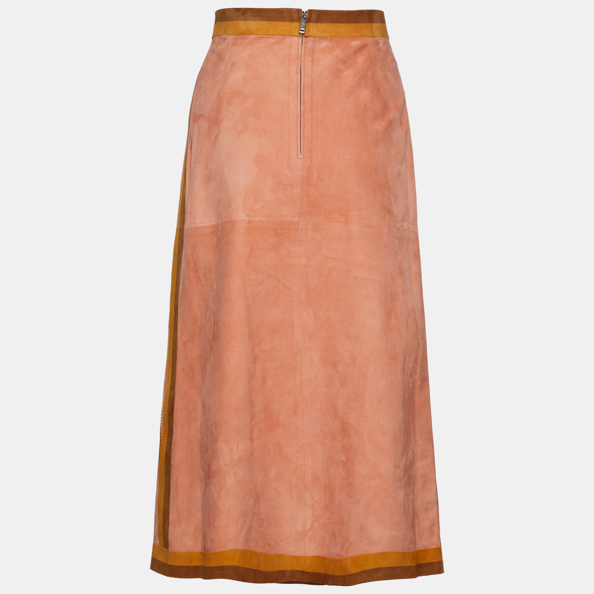 

Valentino Peach Suede Patchwork Midi Skirt, Pink