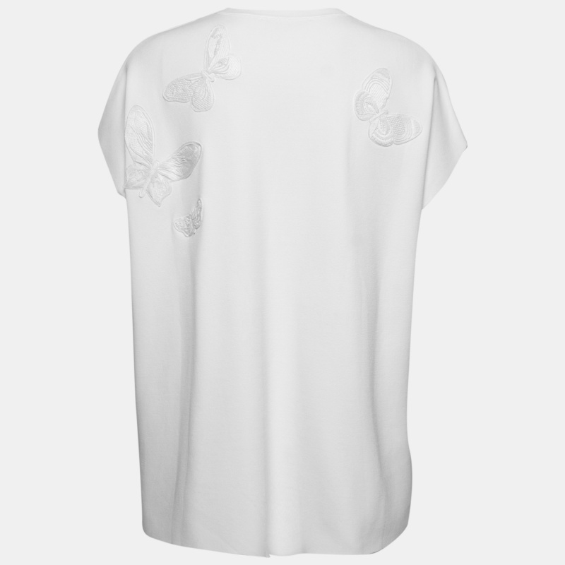 

Valentino White Stretch Knit Butterfly Bead Embroidered Top