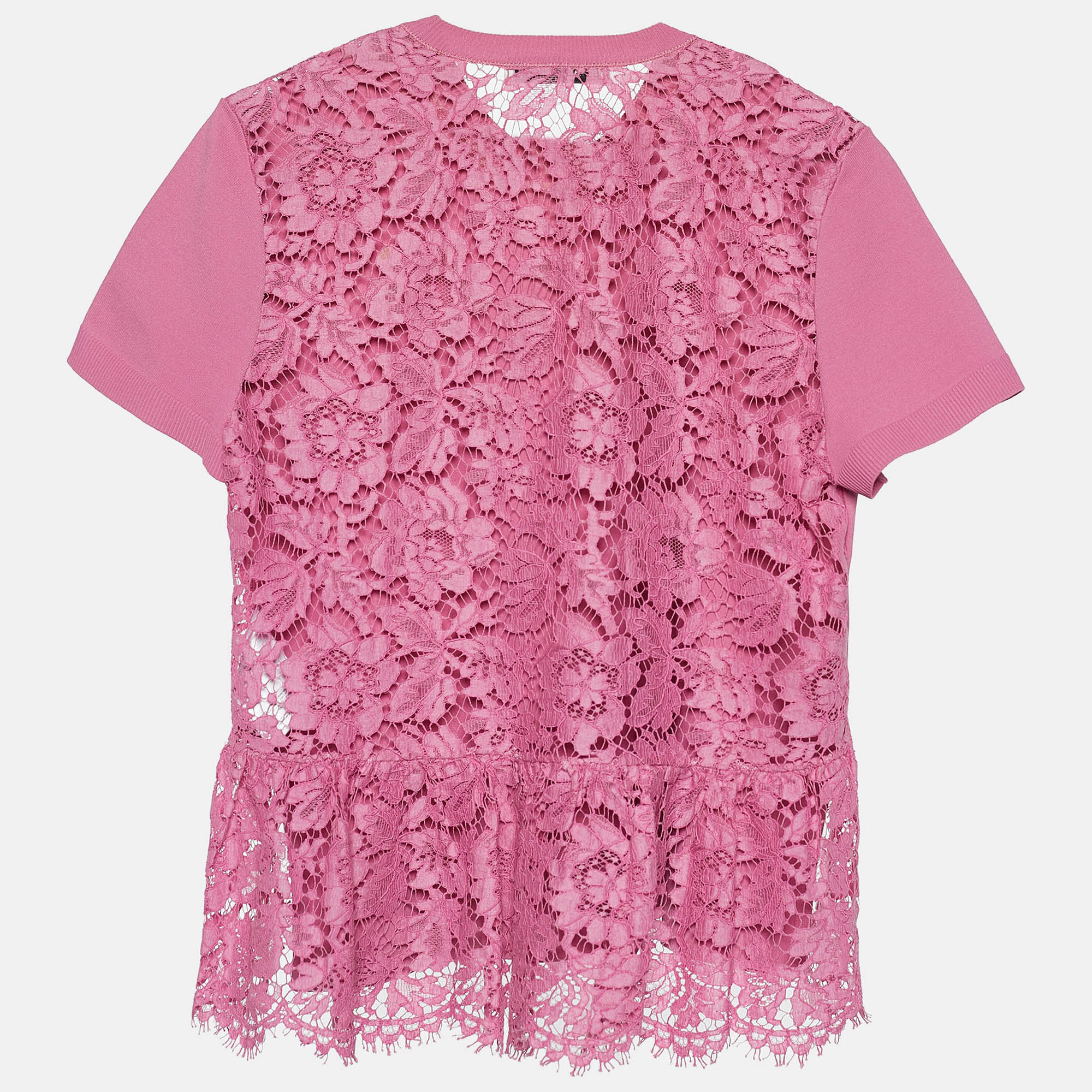 

Valentino Pink Knit & Floral Lace Peplum Top