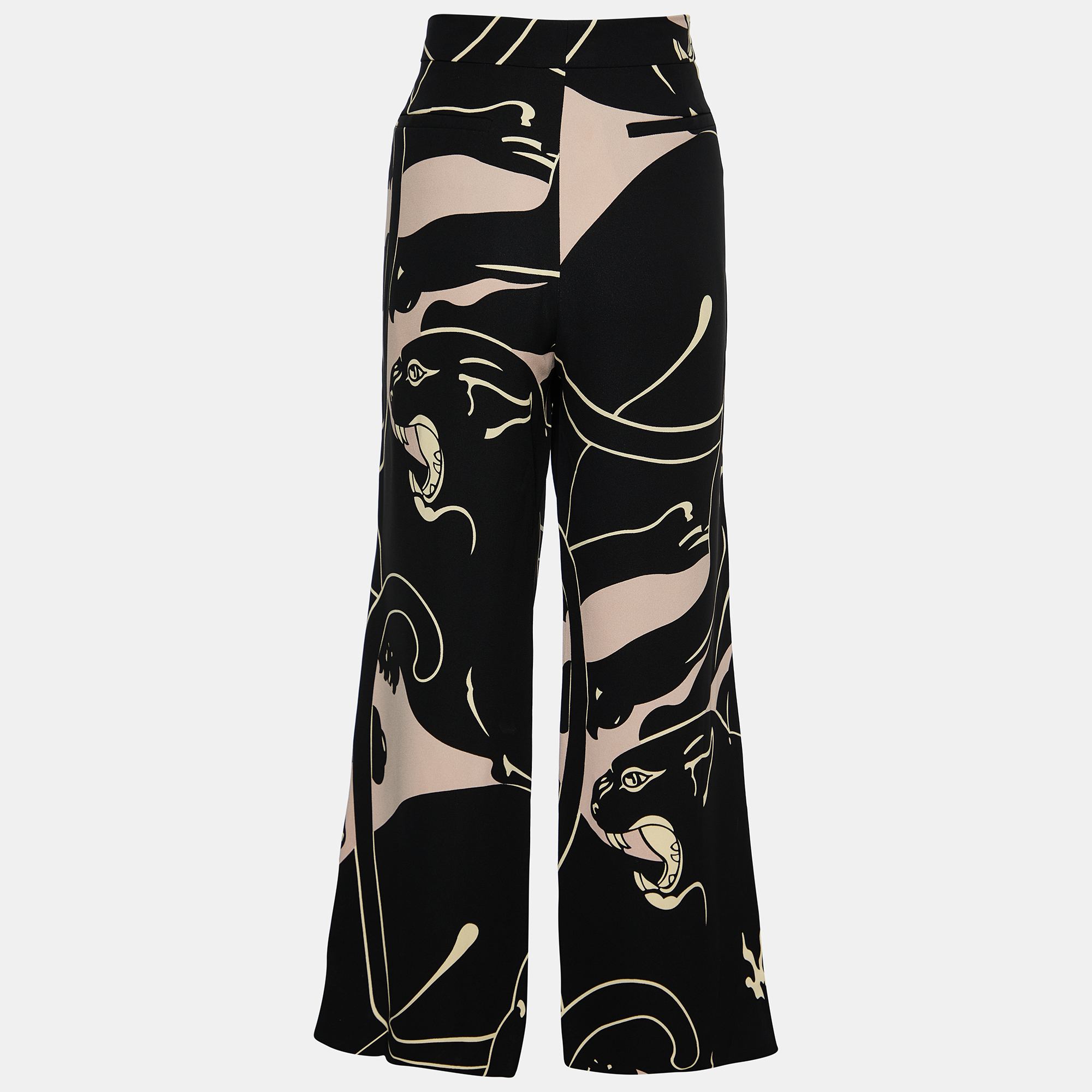 

Valentino Black Panther Print Silk Cady Wide Leg Trousers