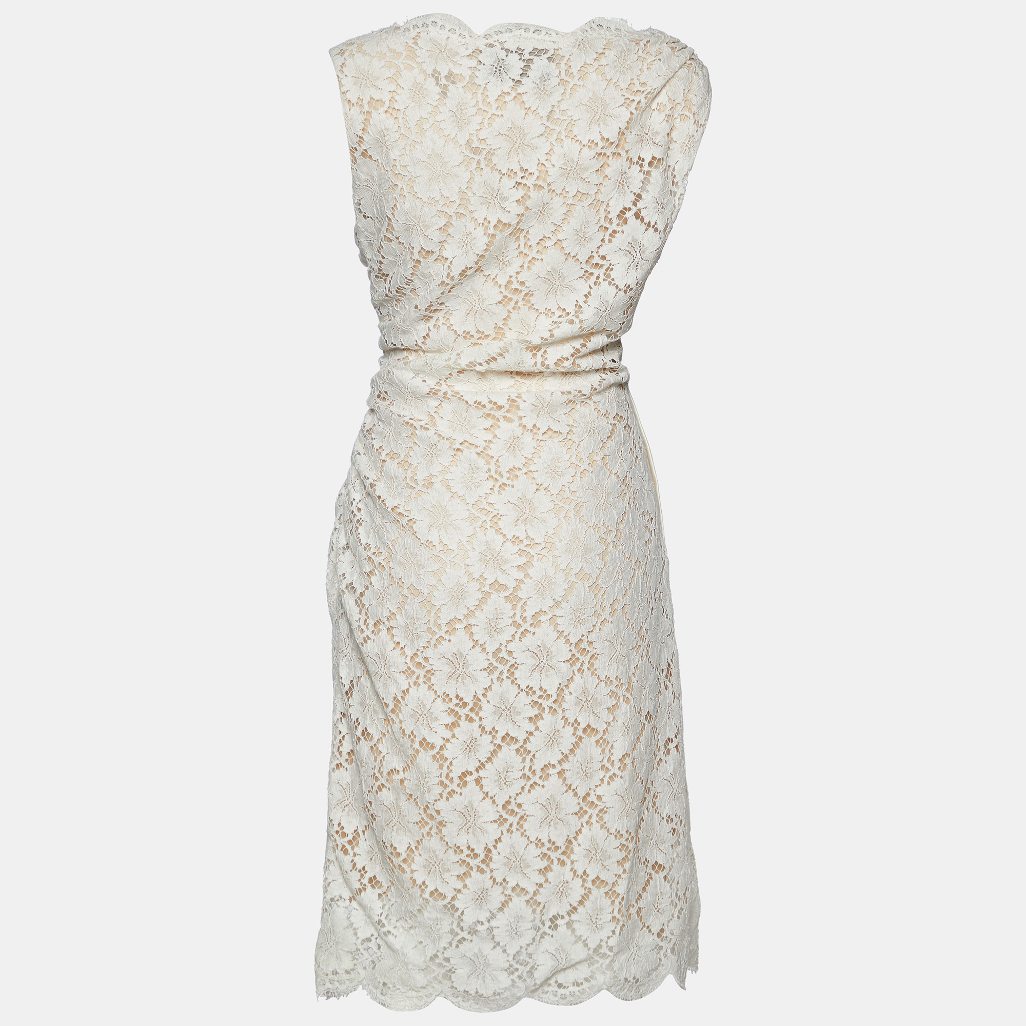 

Valentino White Floral Lace Ruched Sleeveless Dress