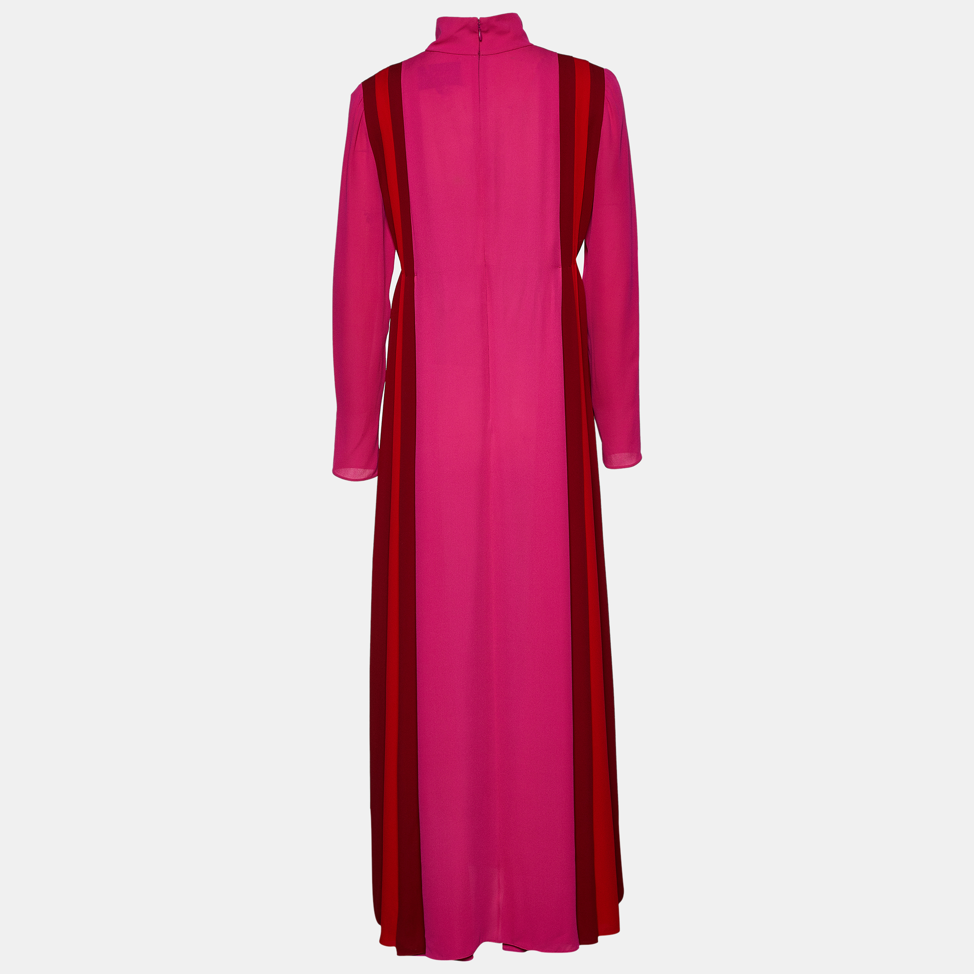 

Valentino Color Block Silk Mock Neck Pleated Maxi Dress, Pink