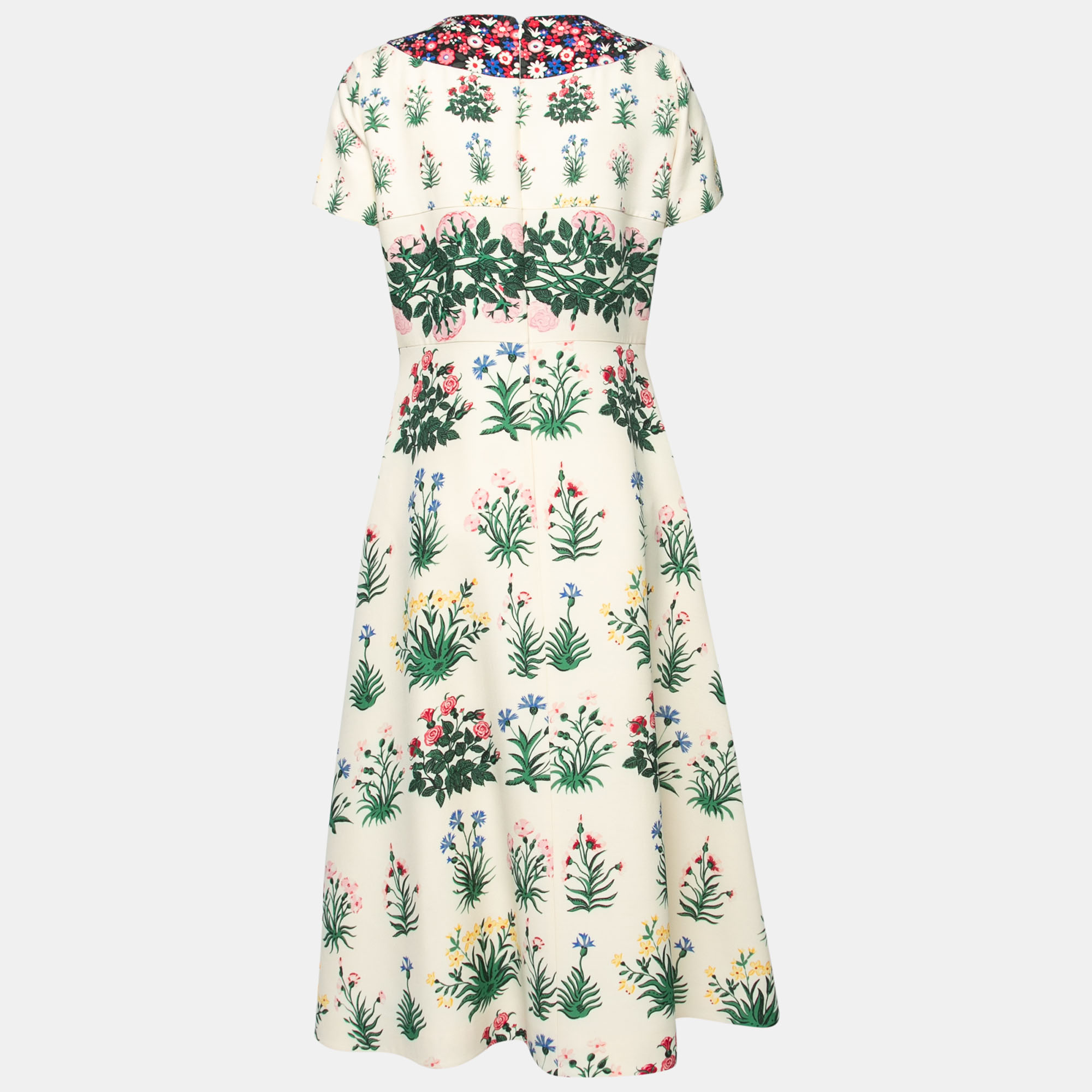 

Valentino Cream Crepe-Wool Primavera Print Midi Dress