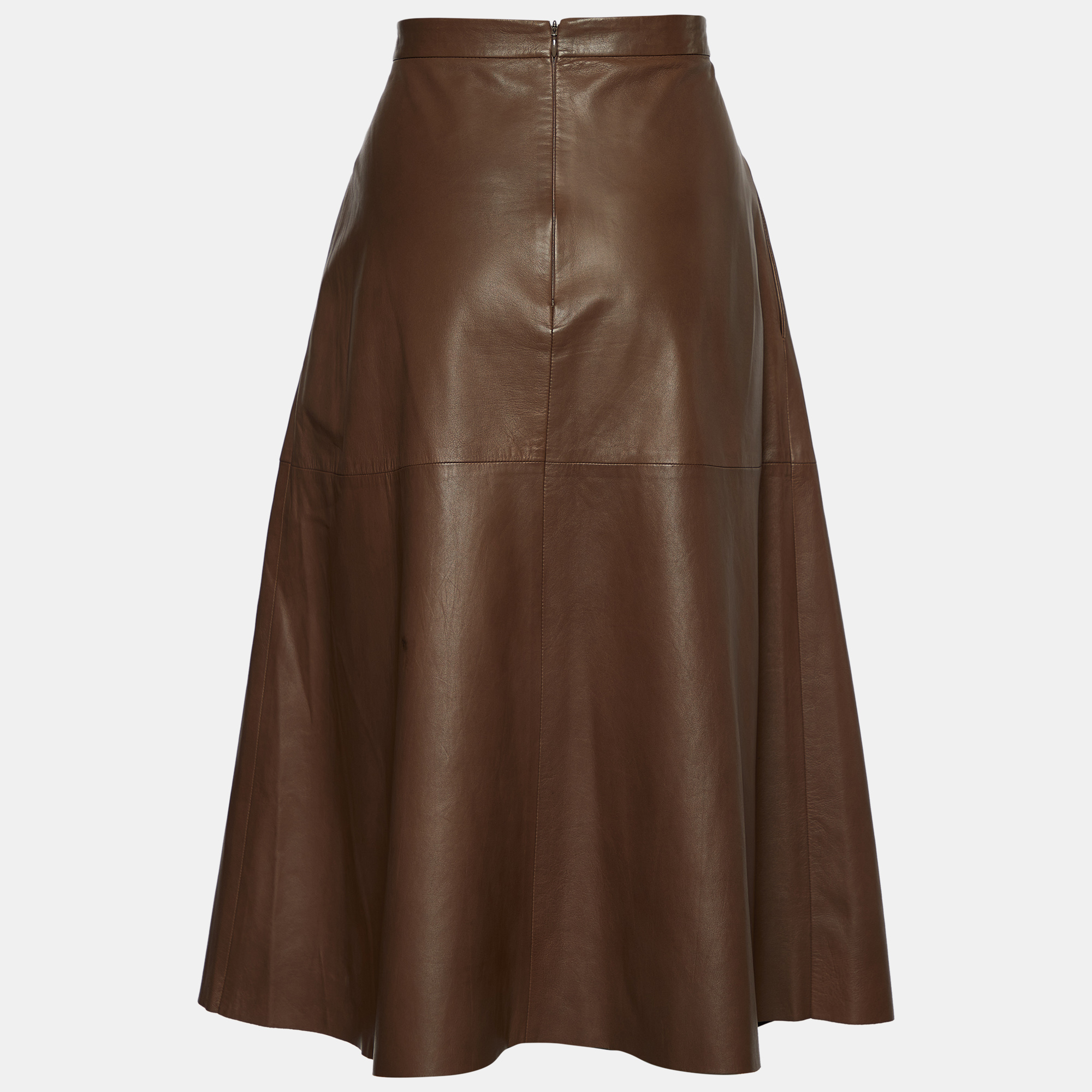 

Valentino Brown Leather A-Line Midi Skirt