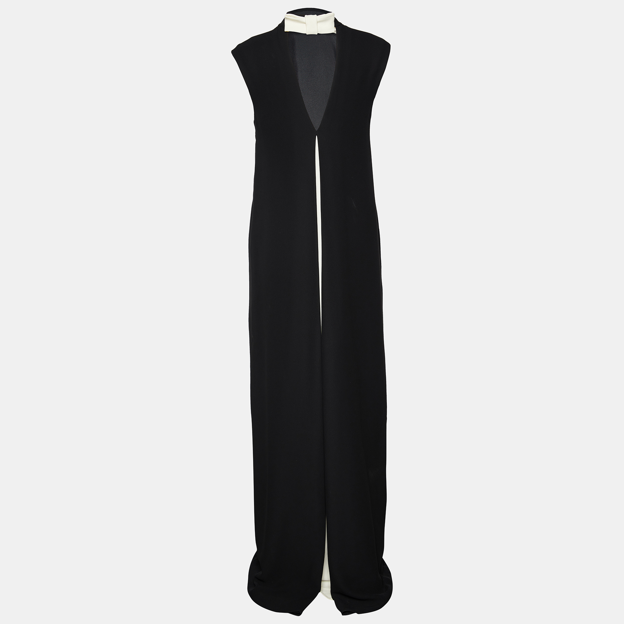 

Valentino Black Silk Contrast Detail Sleeveless Maxi Dress