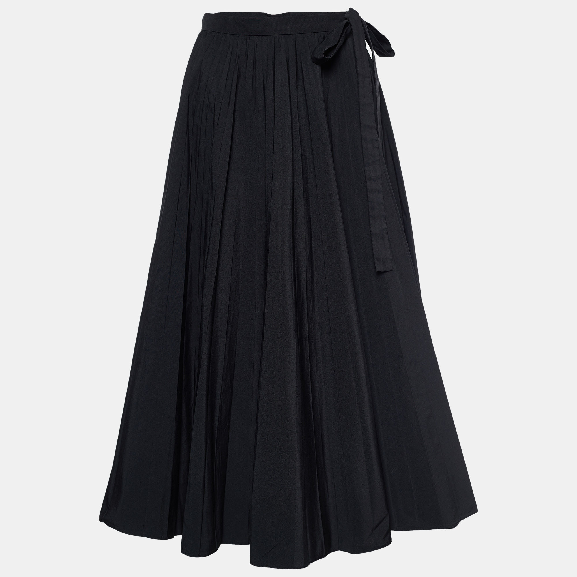Valentino Black Cotton Blend Pleated Wrap Skirt S