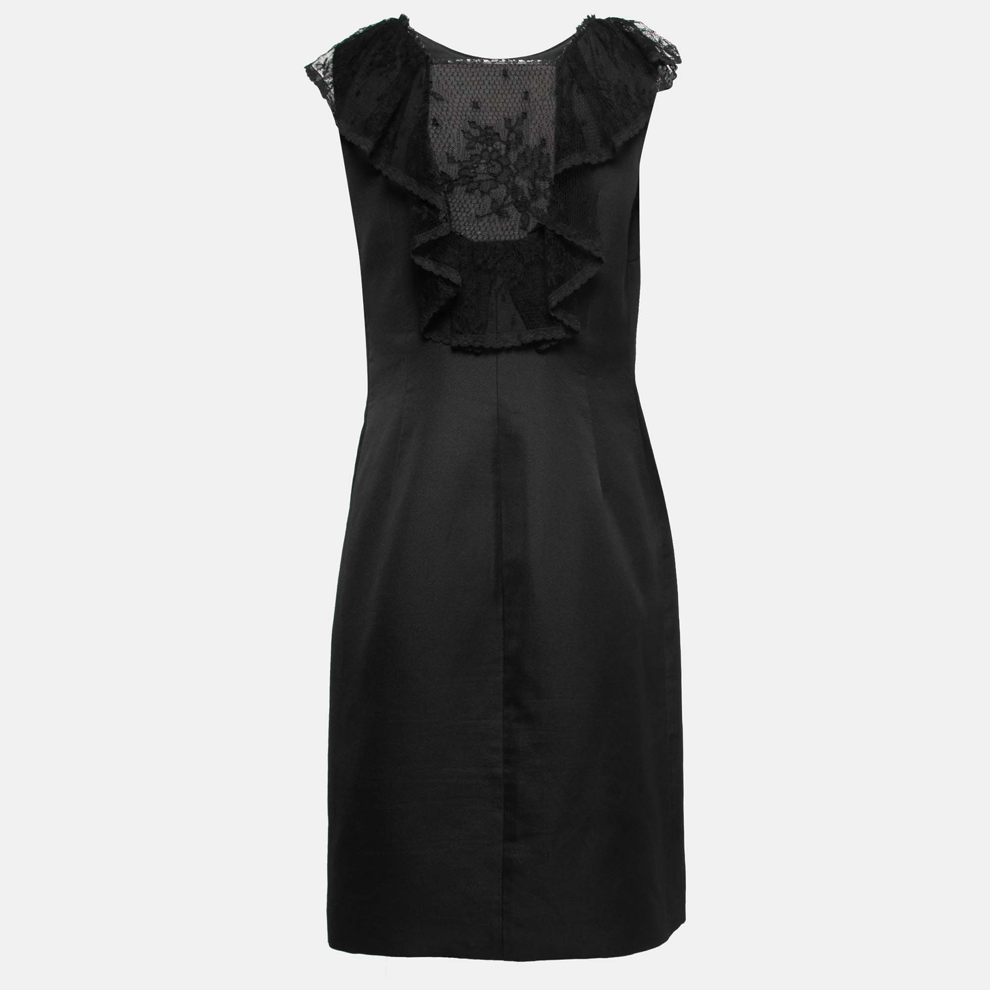 

Valentino Black Lace Detail Flutter Sleeve Shift Dress