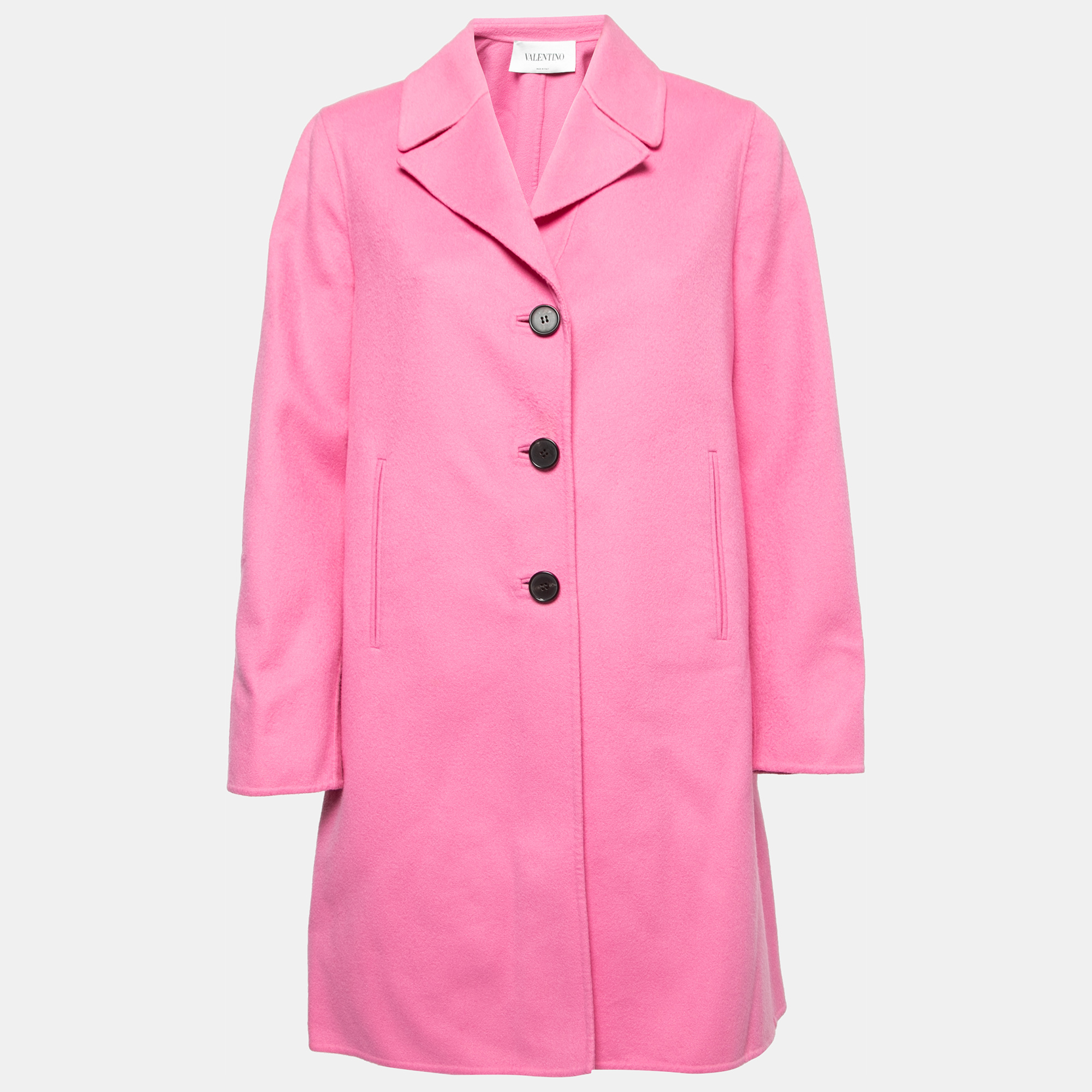 Pre-owned Valentino Pink Wool Single-breasted Mid-length Coat L