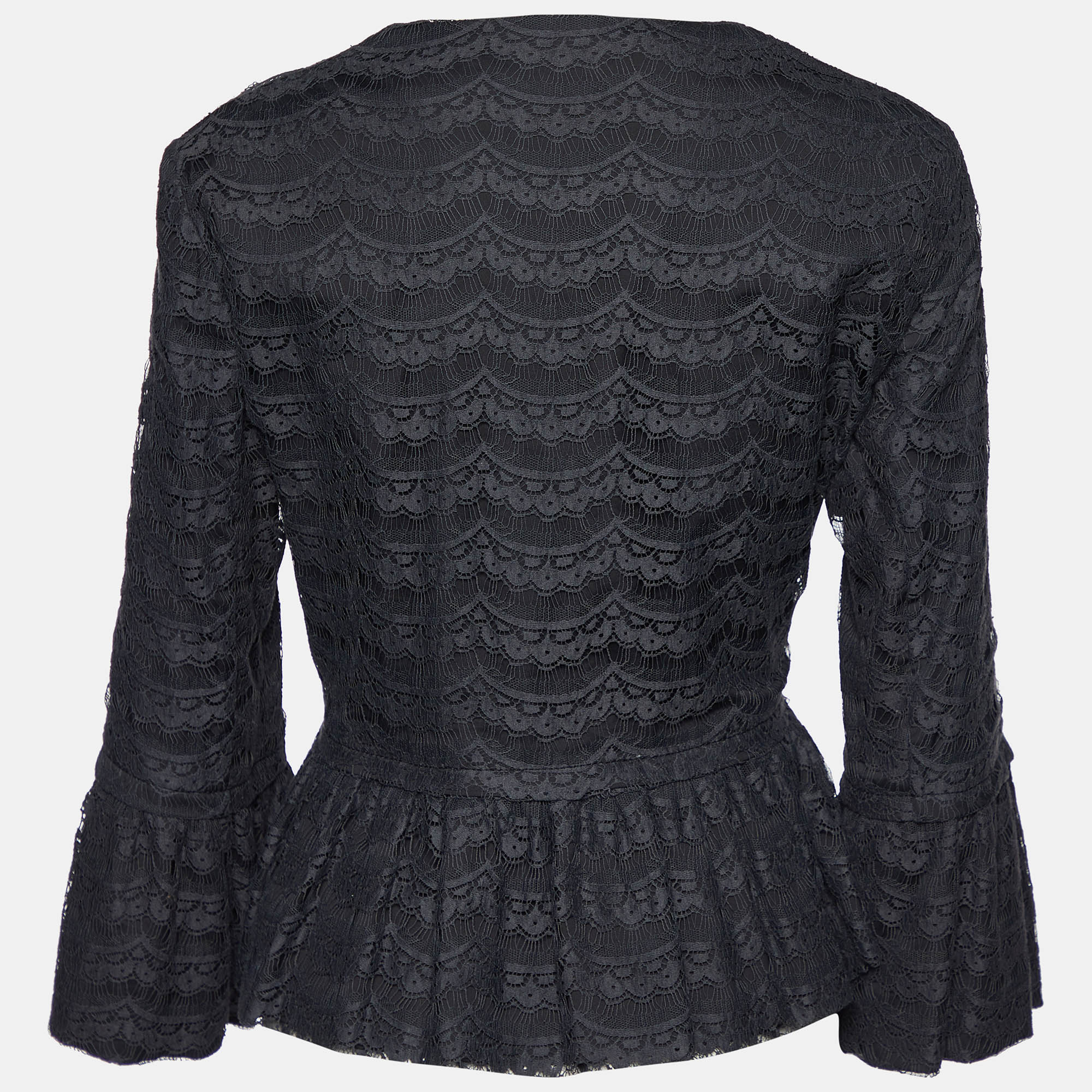 

Valentino Black Lace Pleated Detail Button Front Jacket