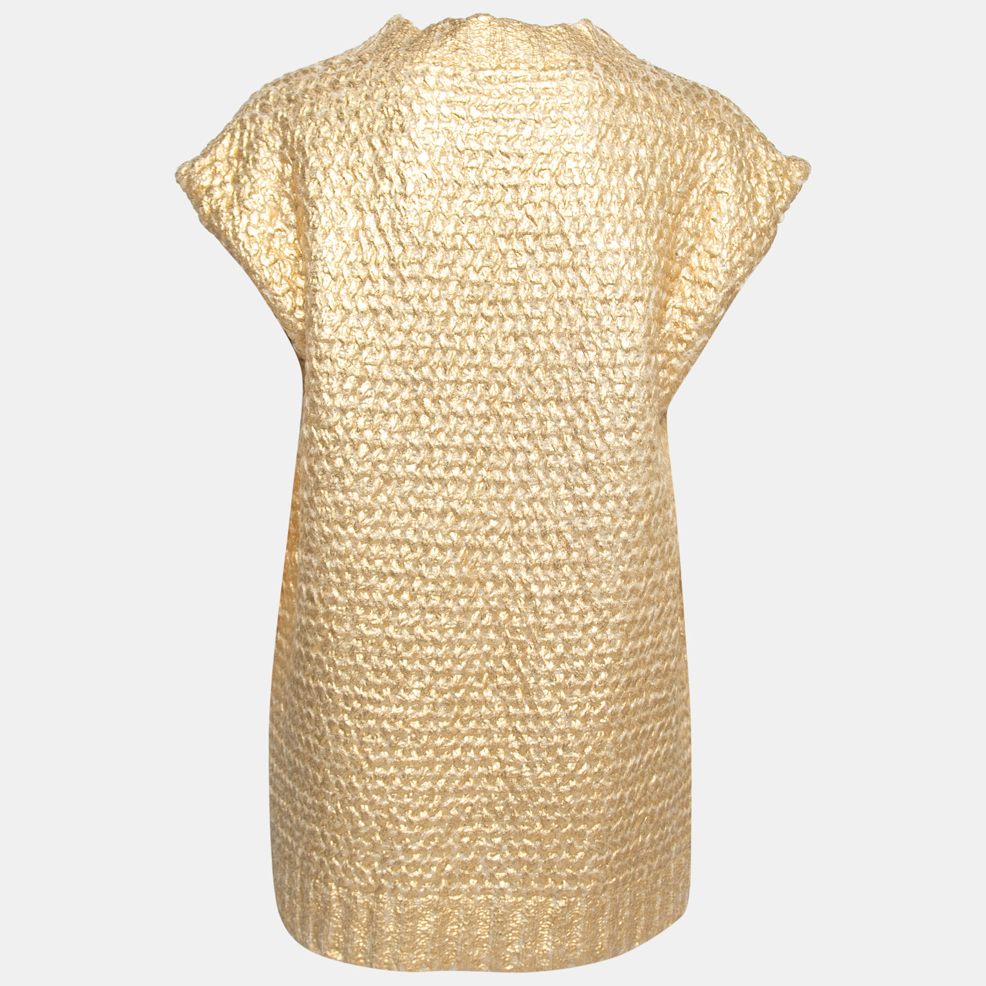 

Valentino Gold Coated Wool Knit V-Neck Vest