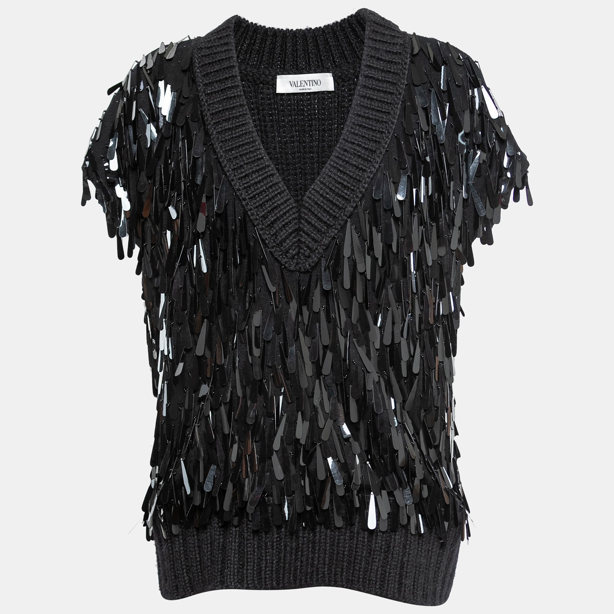 Pre-owned Valentino Black Sequin Embellished Wool Jumper Waistcoat S