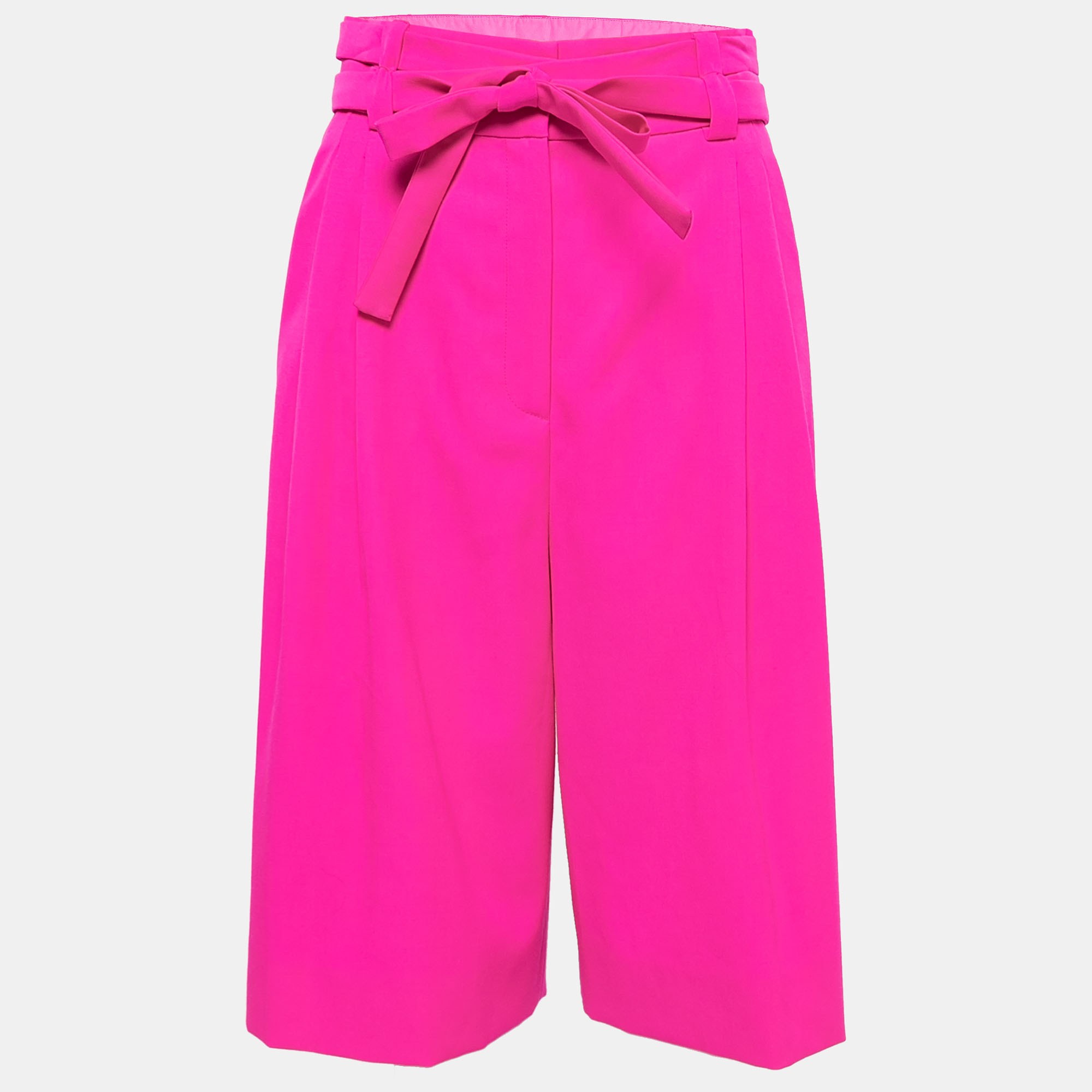 Pre-owned Valentino Neon Pink Wool Pleated Knee-length Shorts S