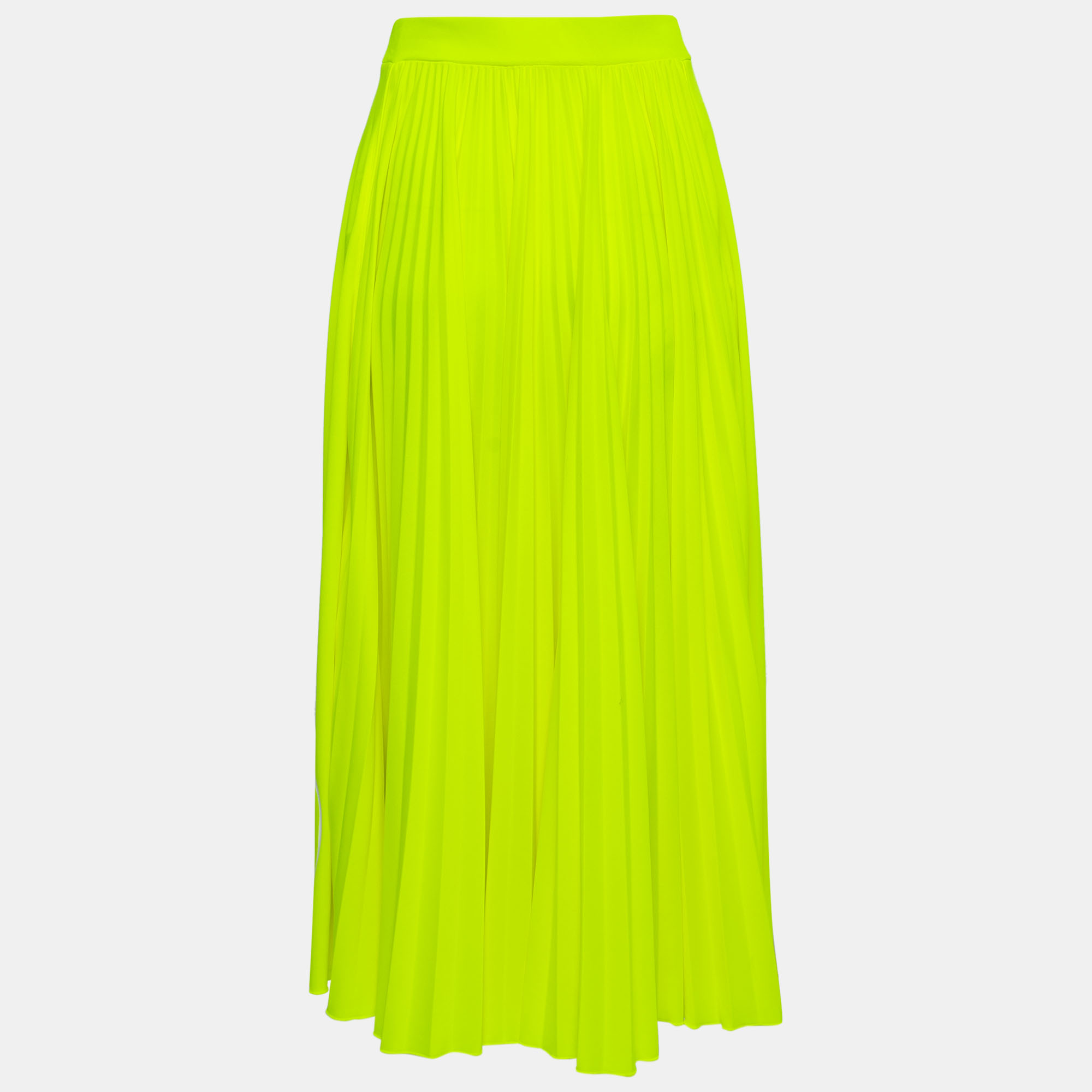 

Valentino Neon Yellow Jersey Pleated Logo Print Skirt