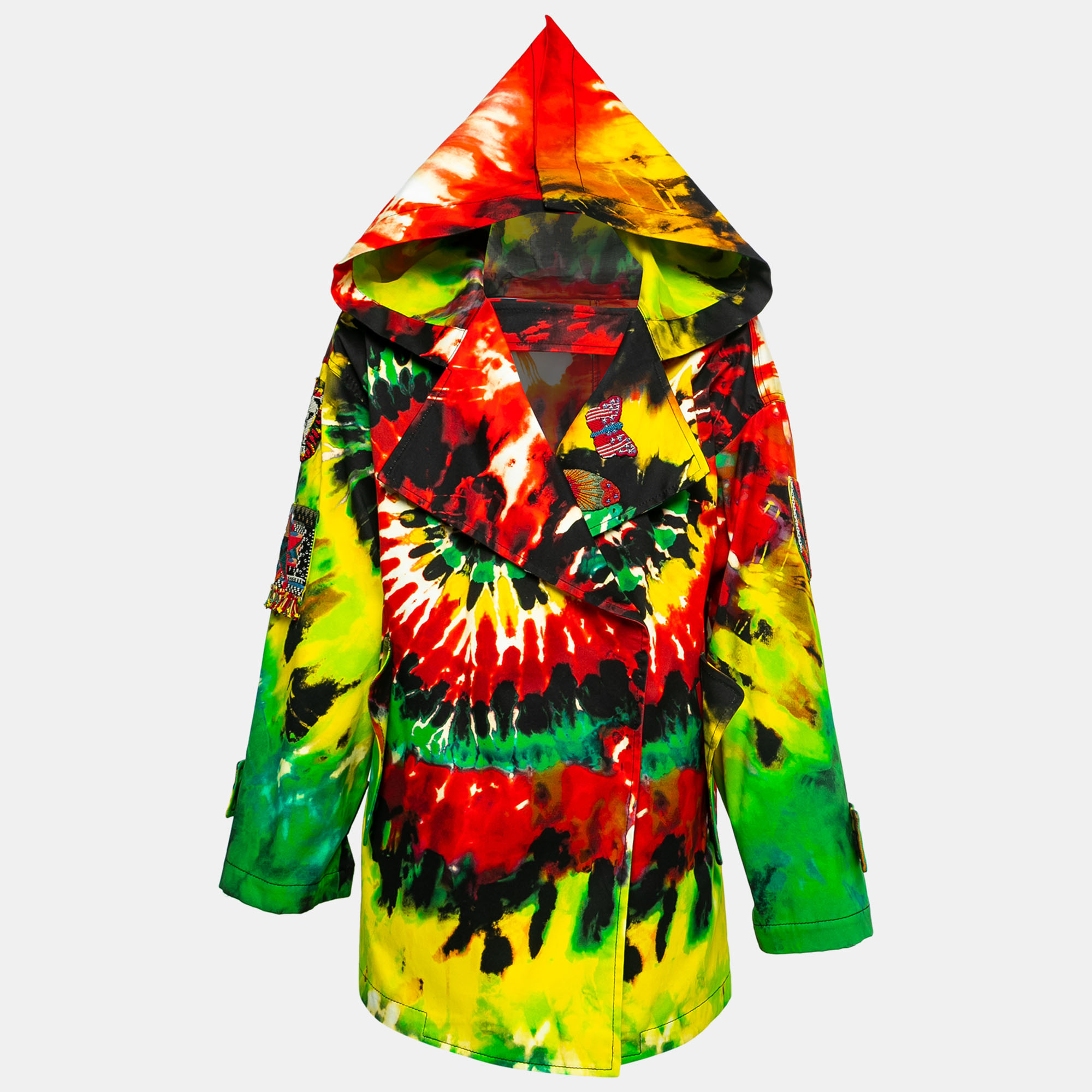 Pre Owned Valentino Multicolor Tye-Dye Print Cotton Embellished Hooded Jacket M