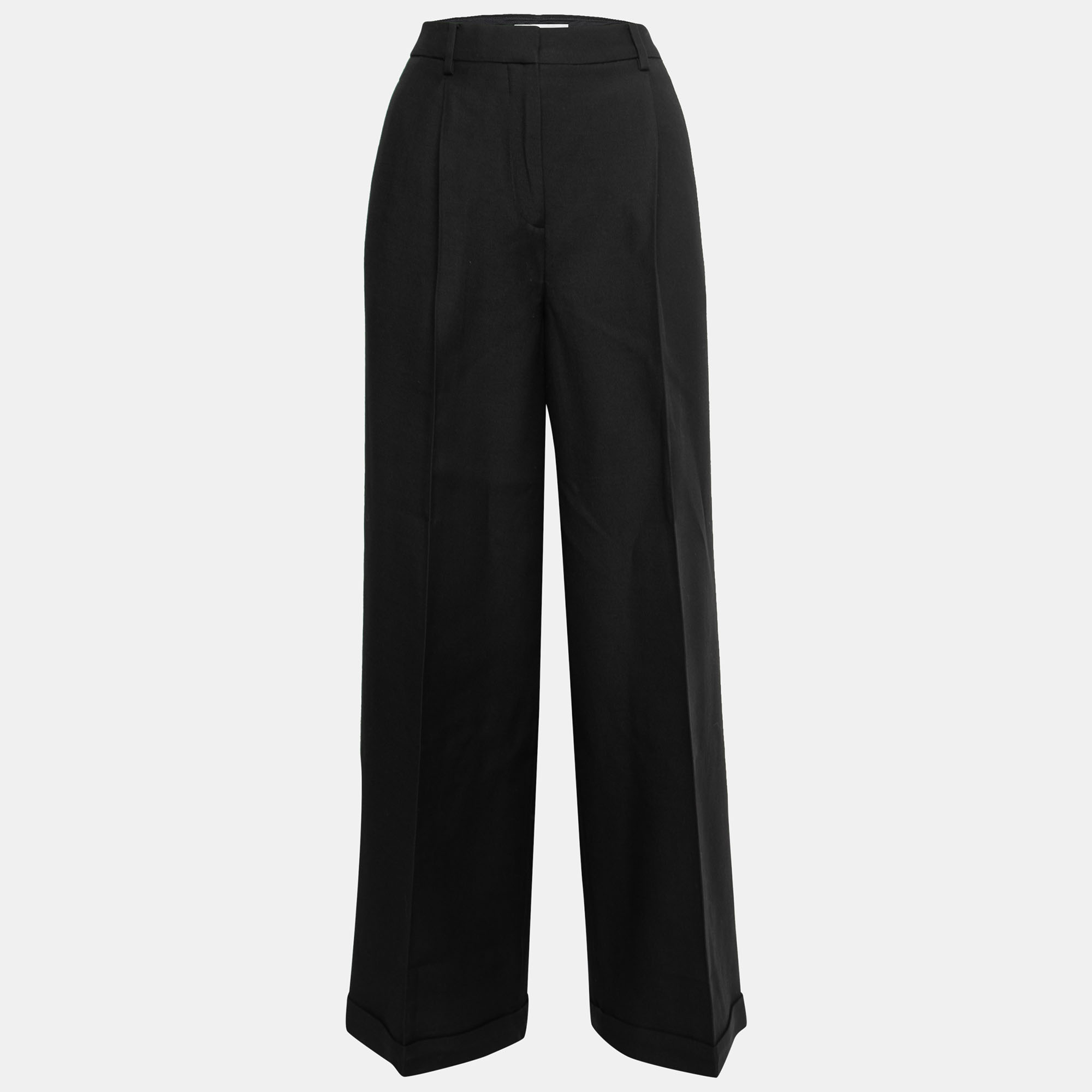 Pre-owned Valentino Black Wool Straight-leg Trousers M