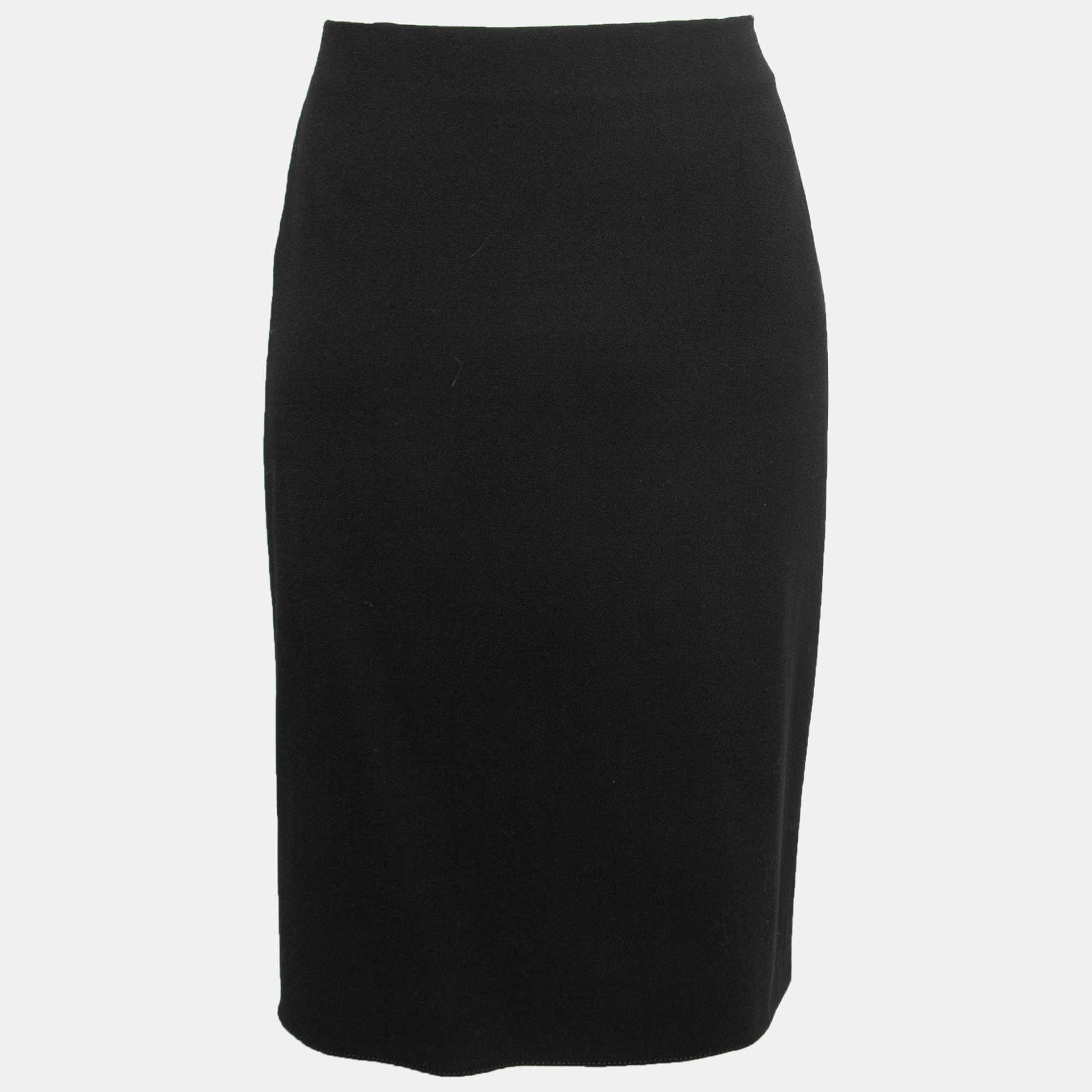 

Valentino Black Crepe Wool Buckle Detail A -Line Skirt