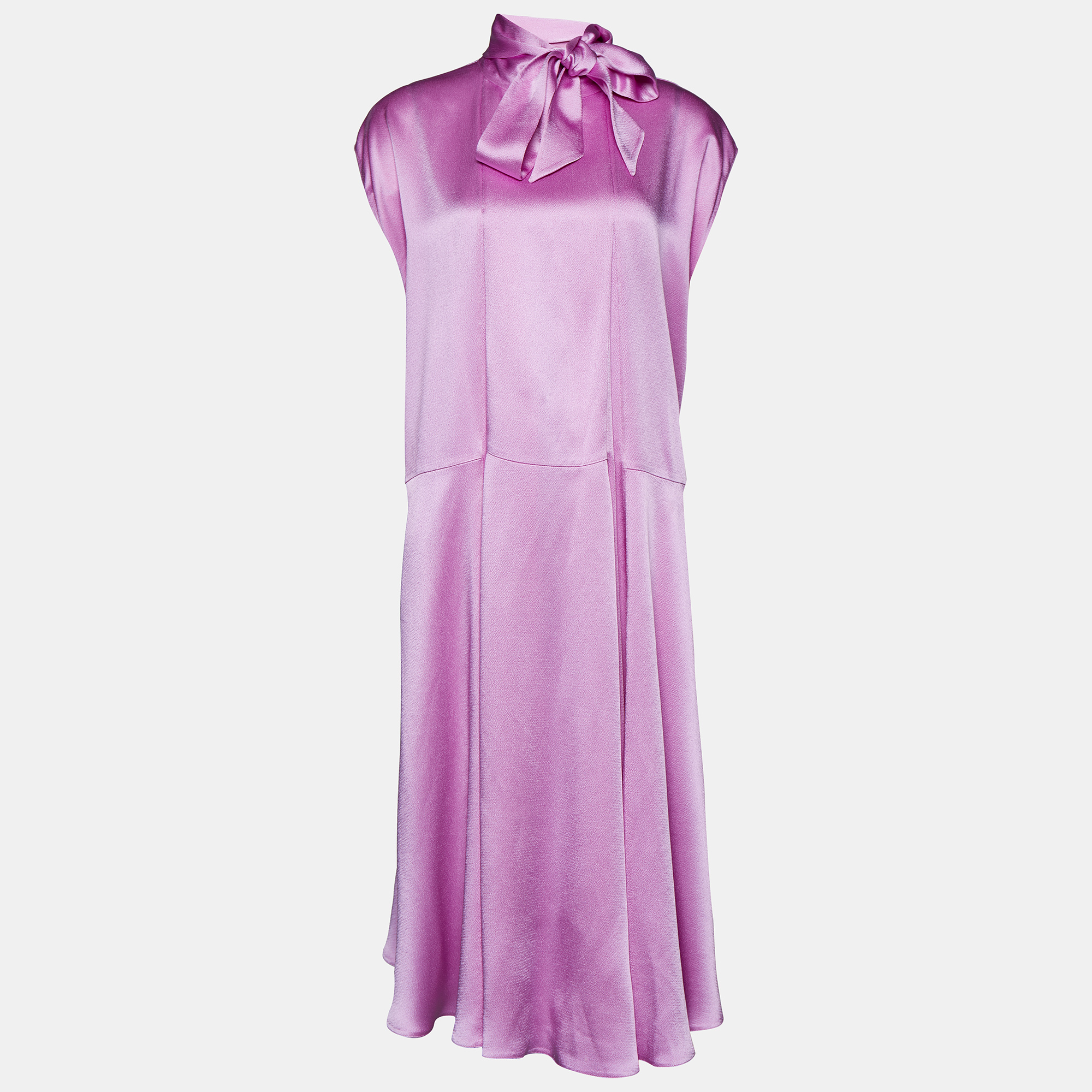 Pre Owned Valentino Pink Sateen Neck Tie Detail Oversized Midi Dress M