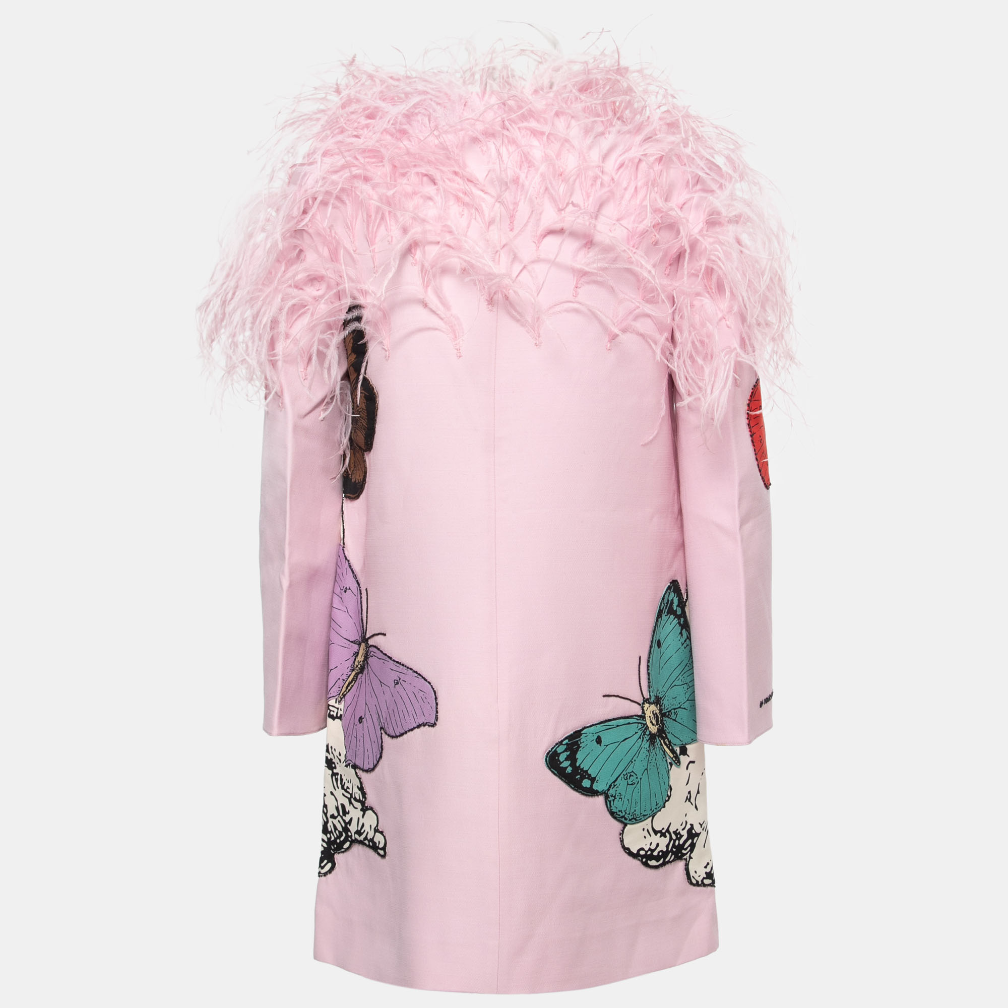

Valentino X Undercover Pink Crepe Graphic Print Feather Embellished Dress