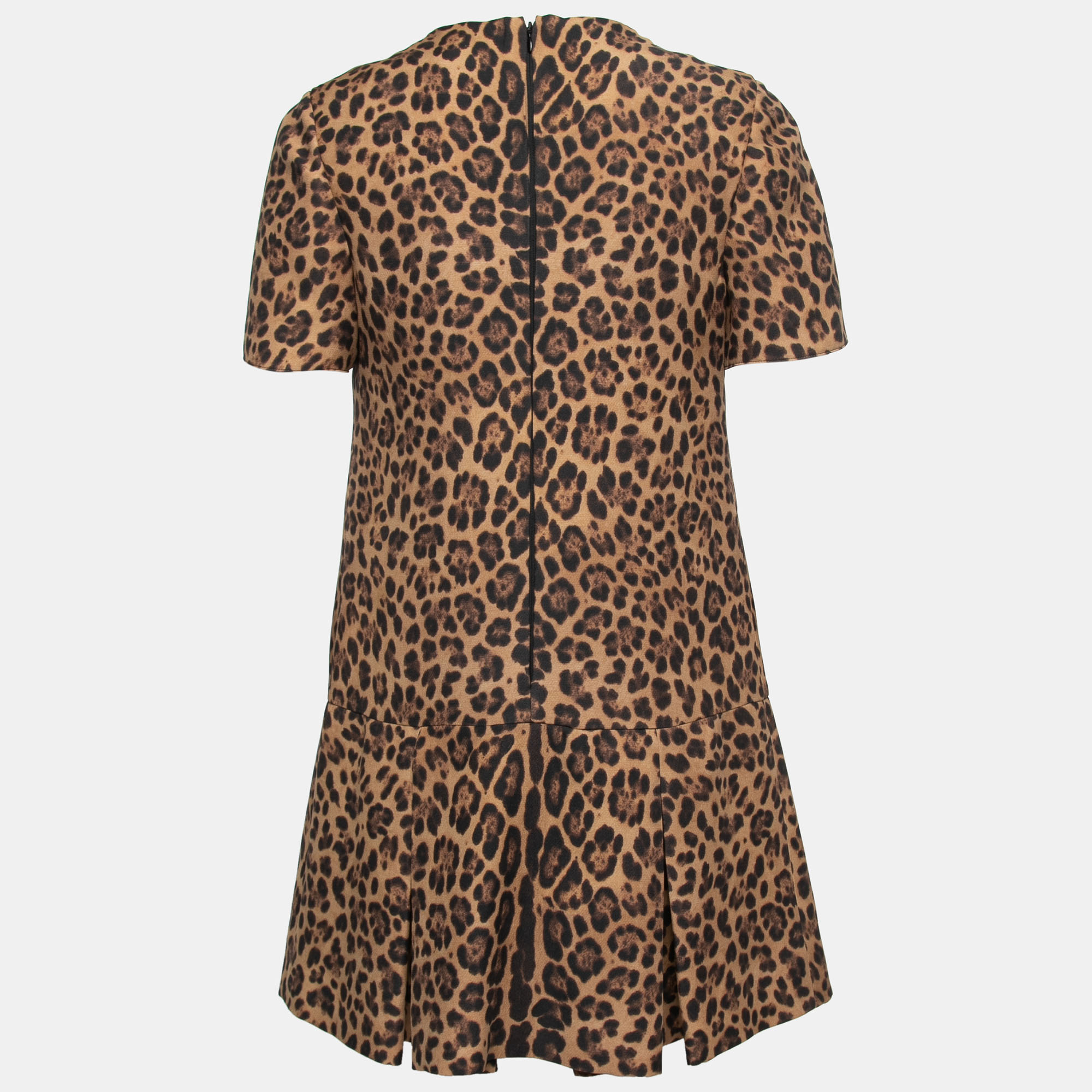 

Valentino Brown Animal Print Wool And Silk Pleated Midi Dress