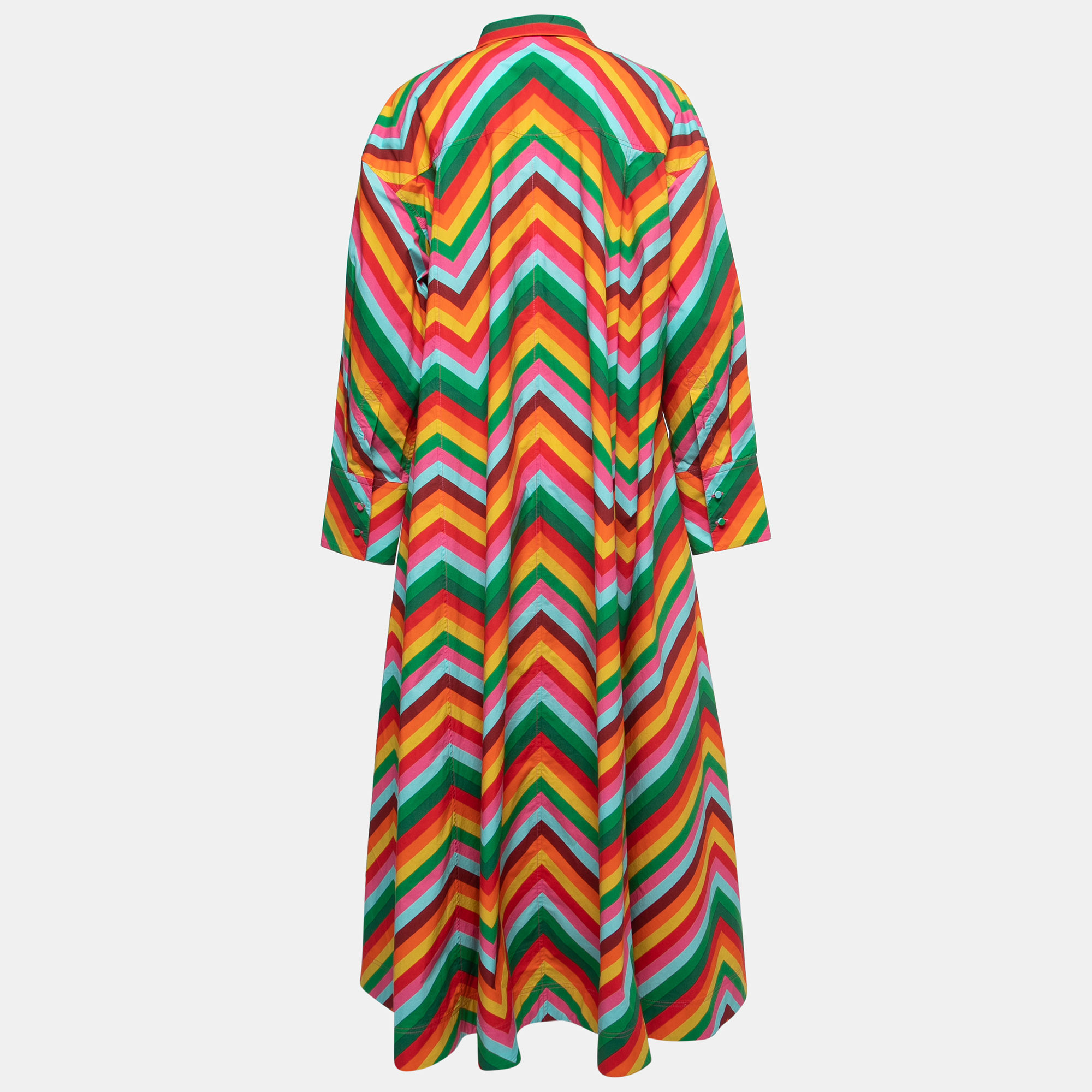 

Valentino Multicolor Chevron Print Cotton Shirt Maxi Dress