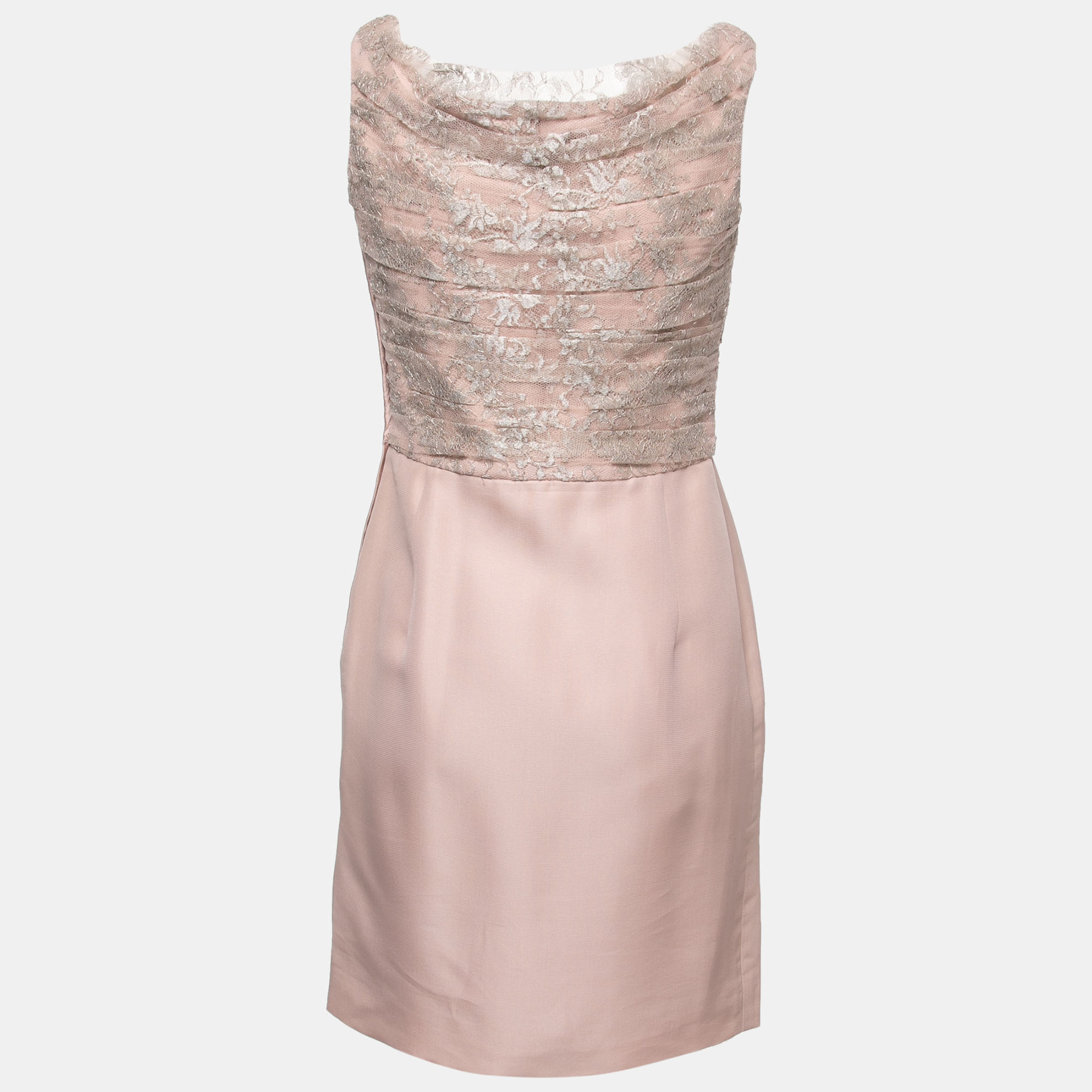 

Valentino Blush Pink Floral Lace Ruched Midi Dress