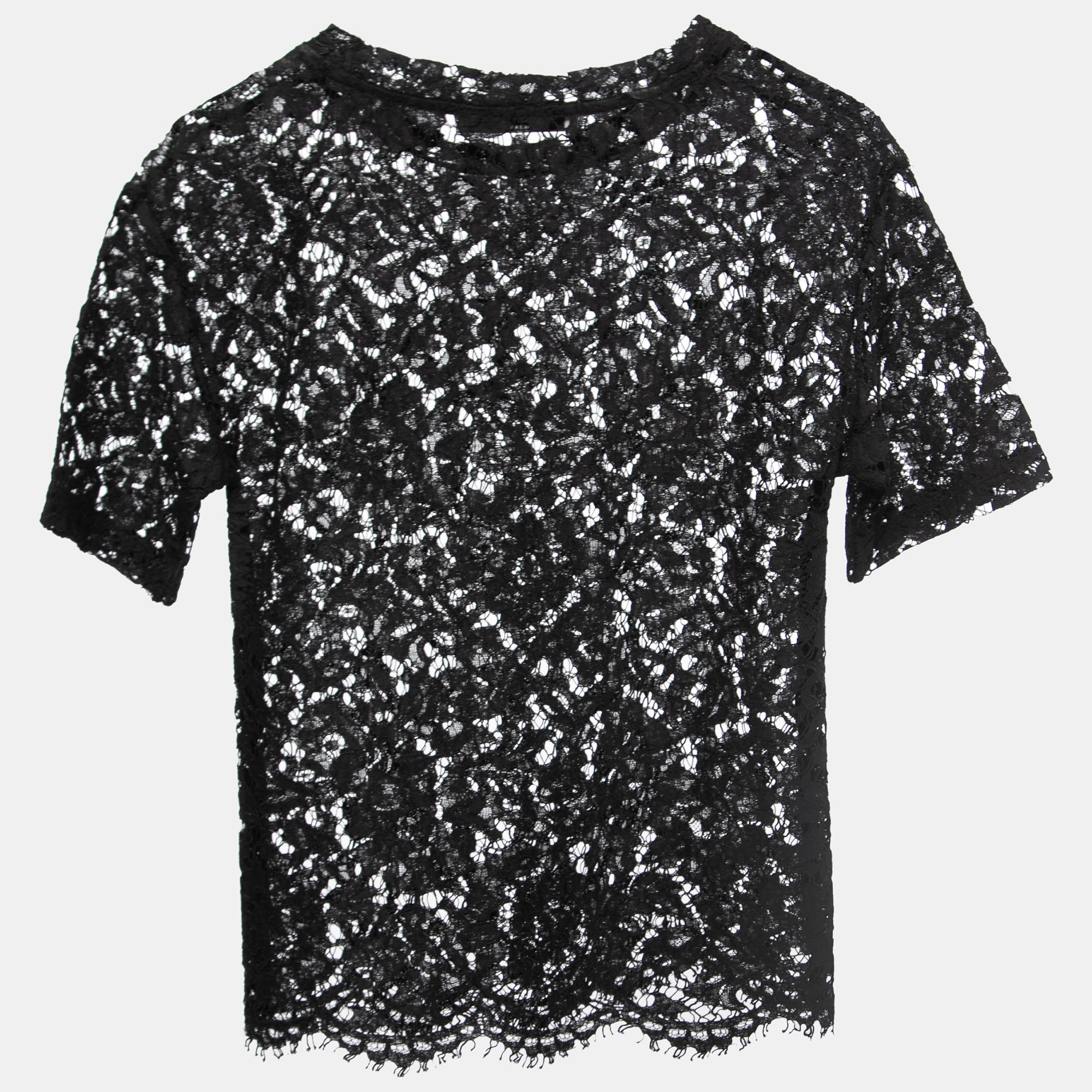 

Valentino Black Floral Lace VLTN Print Top