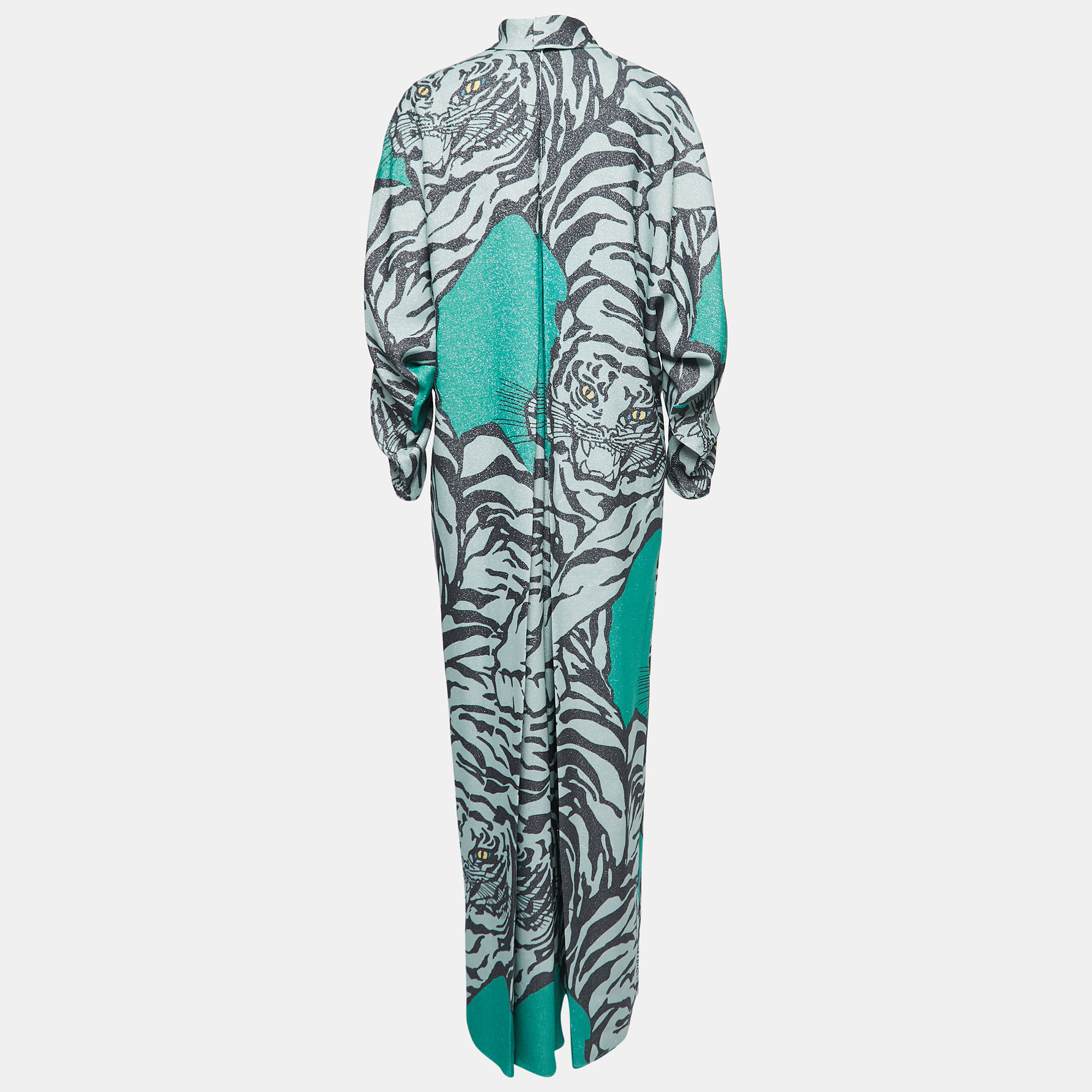 

Valentino Green Tiger Print Crepe Wide Leg Jumpsuit