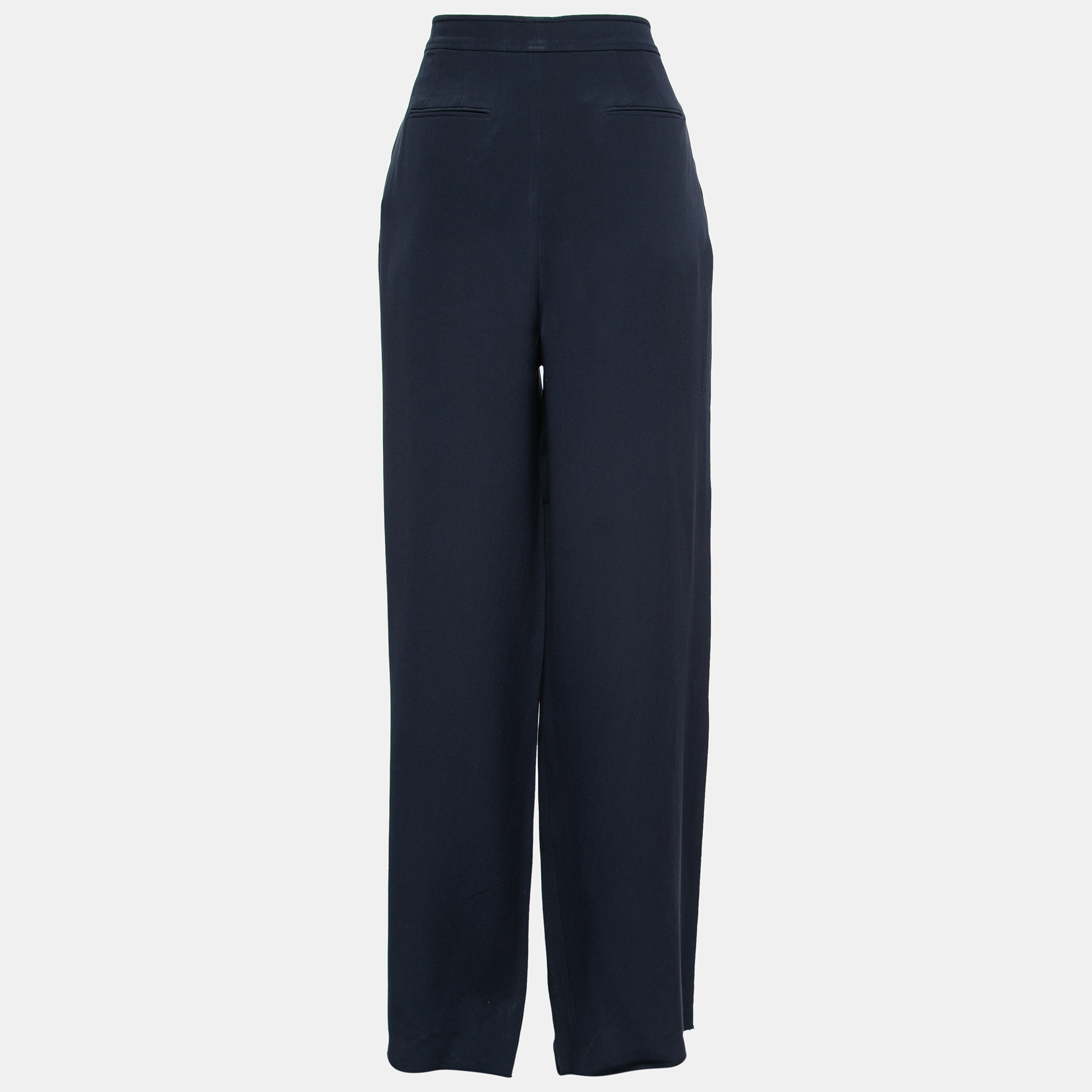 

Valentino Navy Blue Silk Crepe Wide Leg Trousers