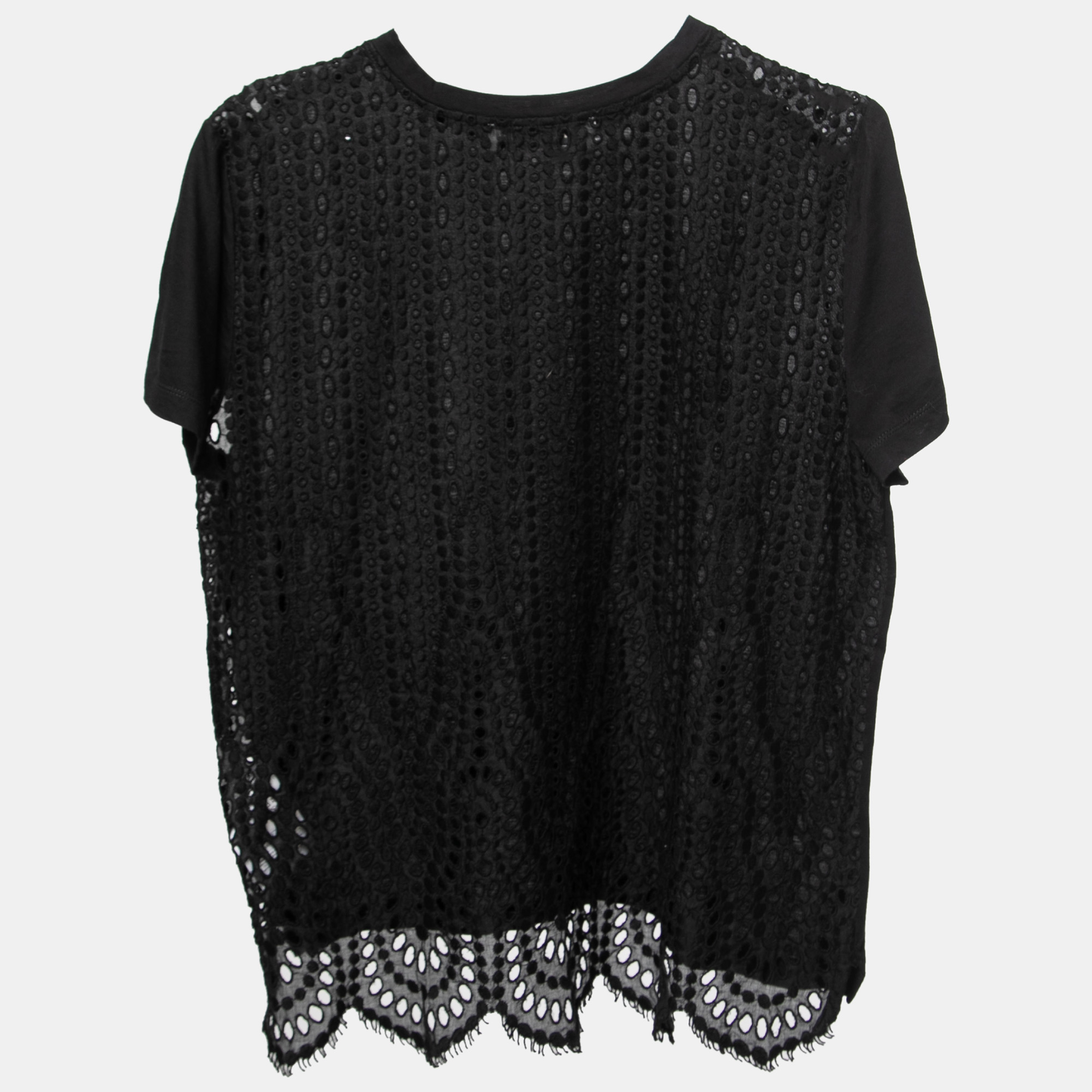 

Valentino Black Cotton Embroidered Lace Paneled Top