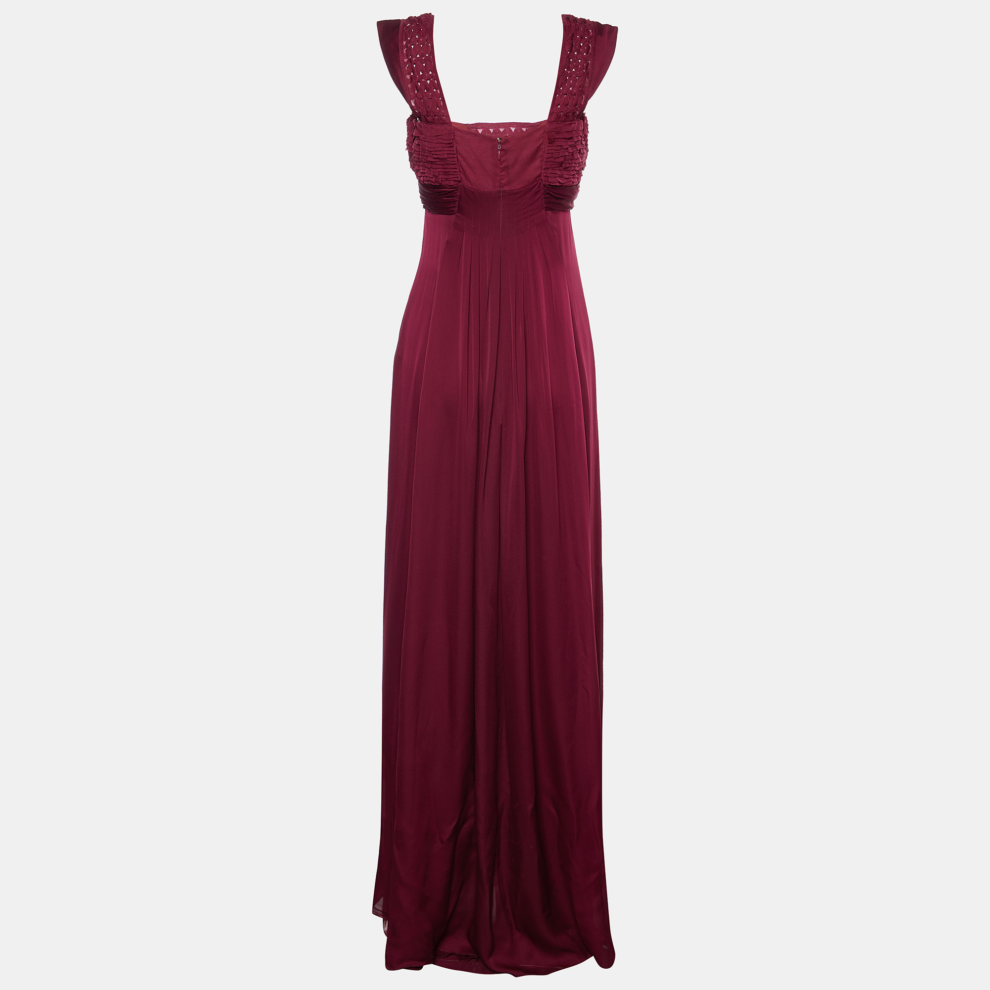 

Valentino Burgundy Silk Smocked & Draped Maxi Dress