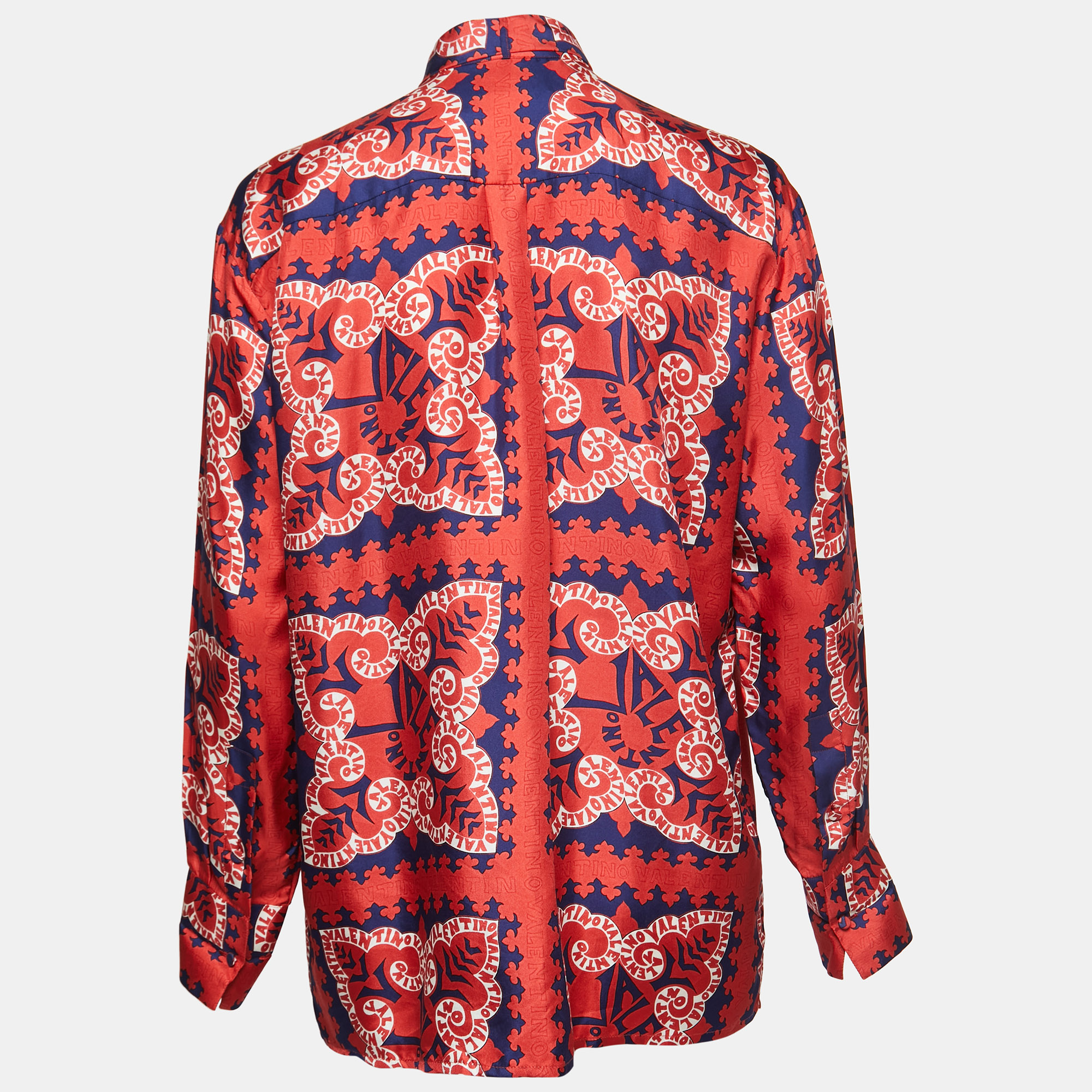 

Valentino Red Bandana Print Silk Tie Neck Shirt