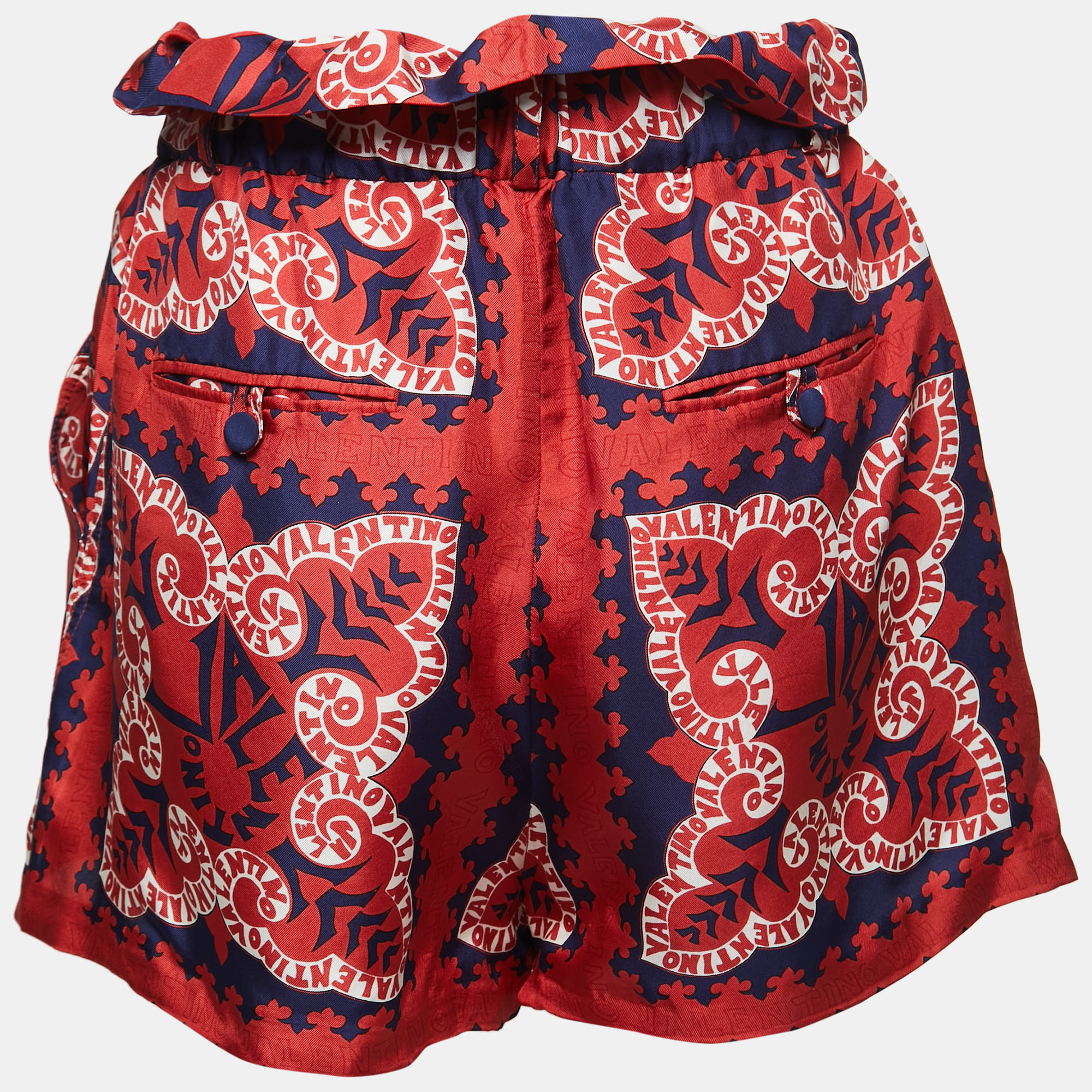 

Valentino Red Bandana Print Silk High Waist Shorts