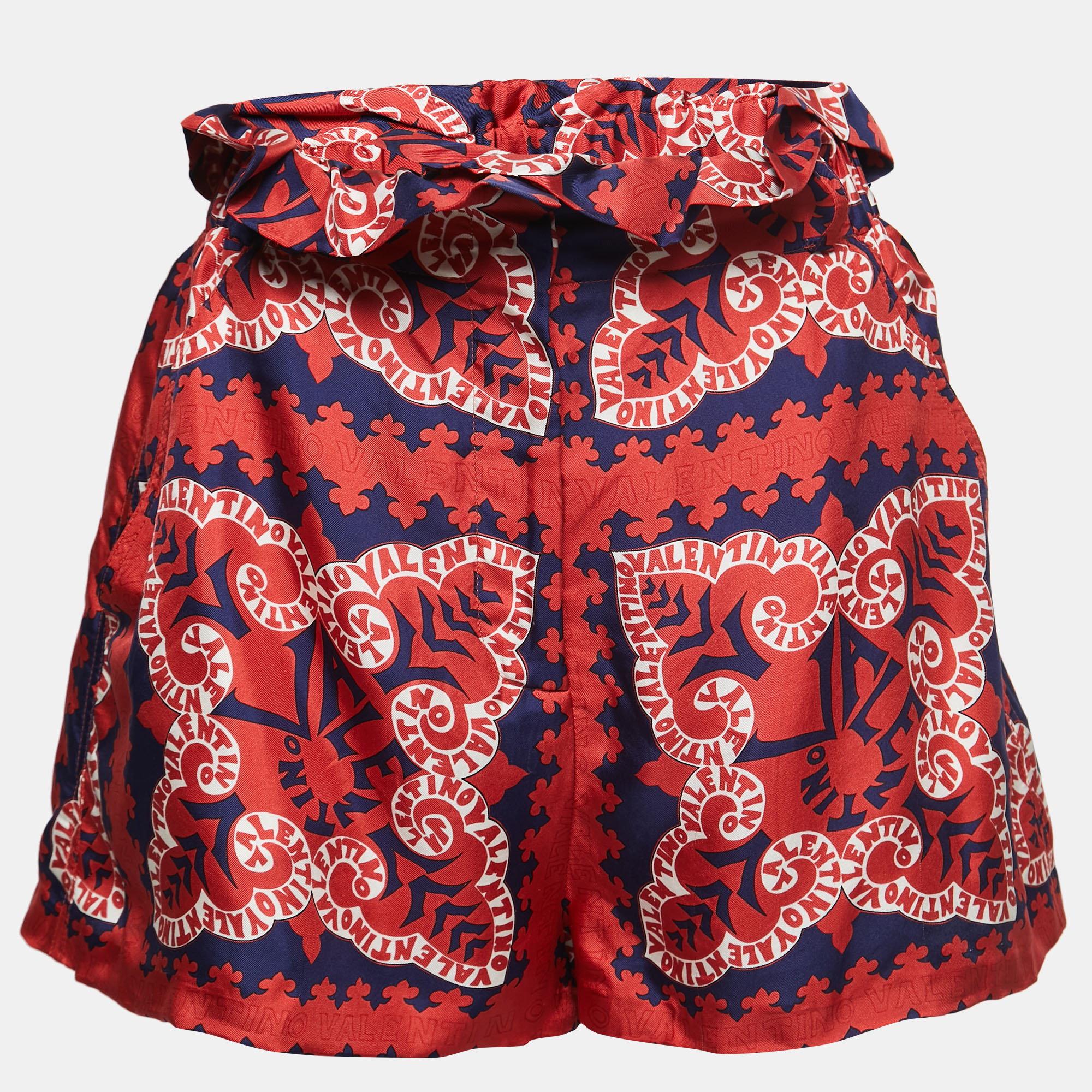 Valentino Red Bandana Print Silk High Waist Shorts M