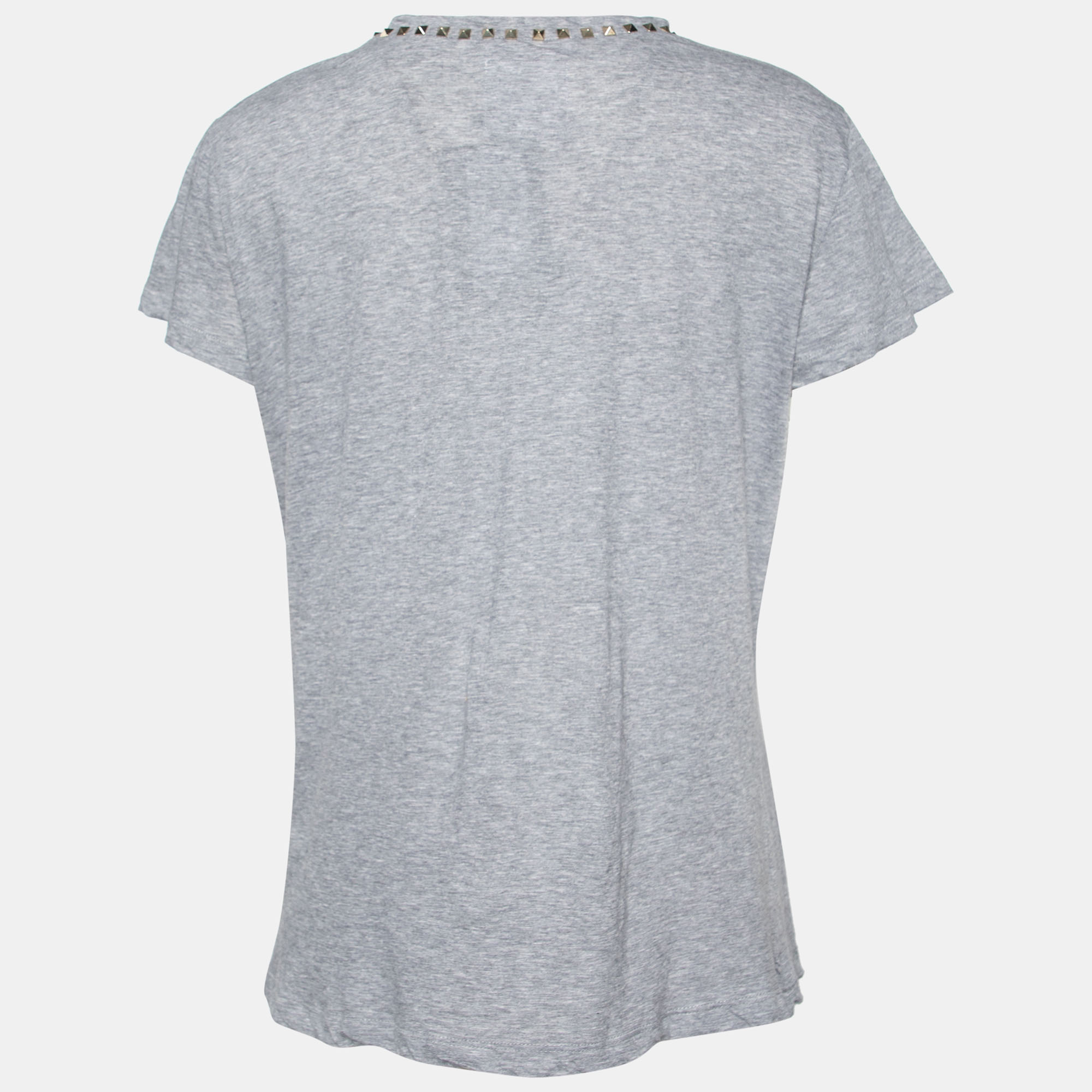 

Valentino Grey Rockstud Neck Detail Cotton Knit T-Shirt