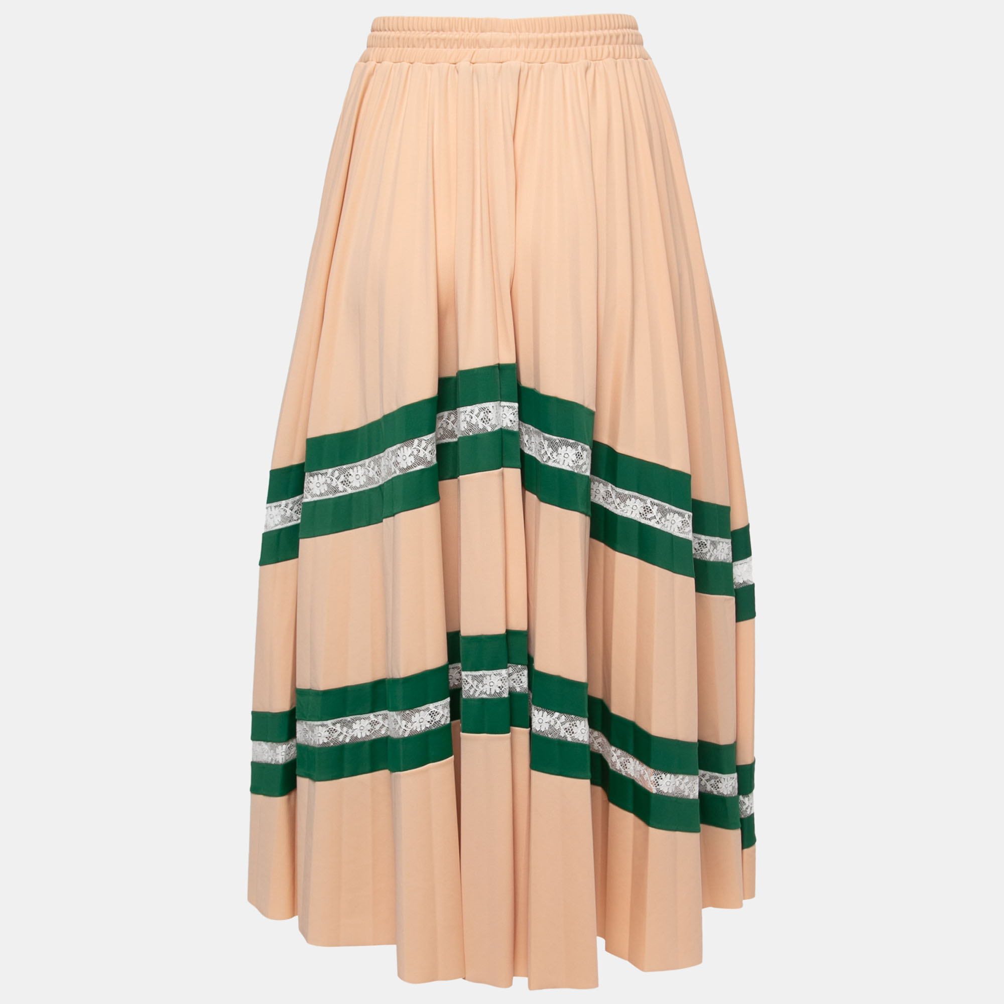 

Valentino Beige Jersey Lace Trim Detail Pleated Midi Skirt
