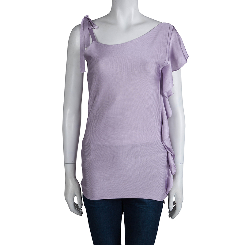 

Valentino Lavender Knit Ruffle Detail Ruched One Shoulder Top, Purple
