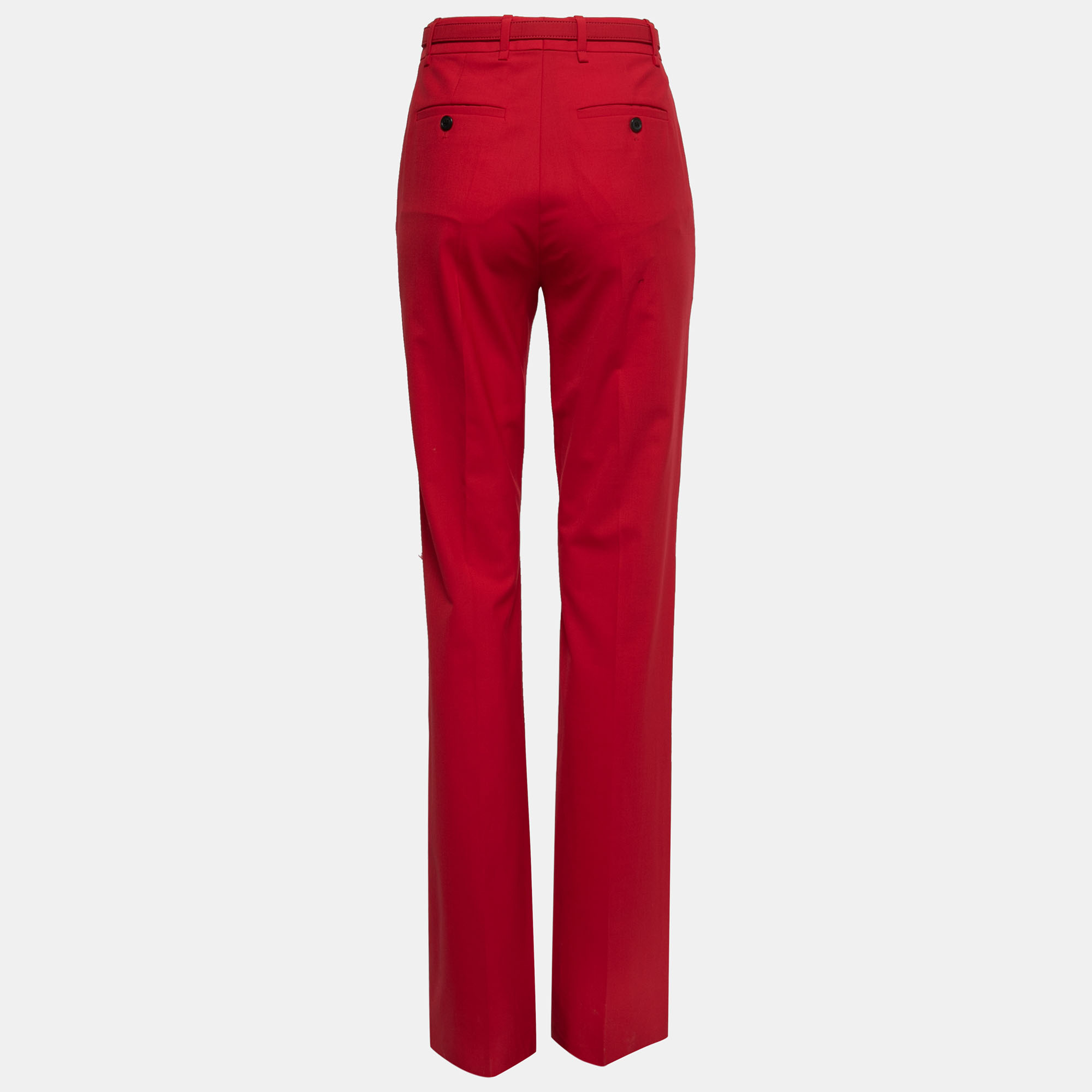 

Valentino Red Crepe Belted Straight Leg Trousers