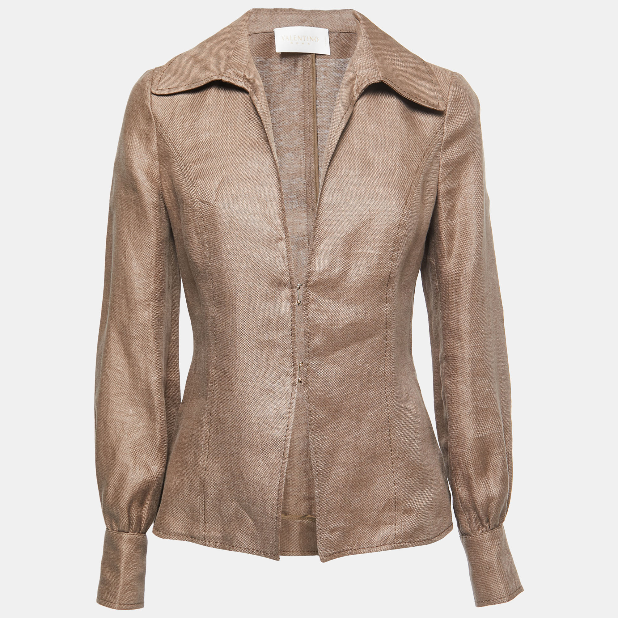 Valentino Brown Linen Hook Front Jacket S
