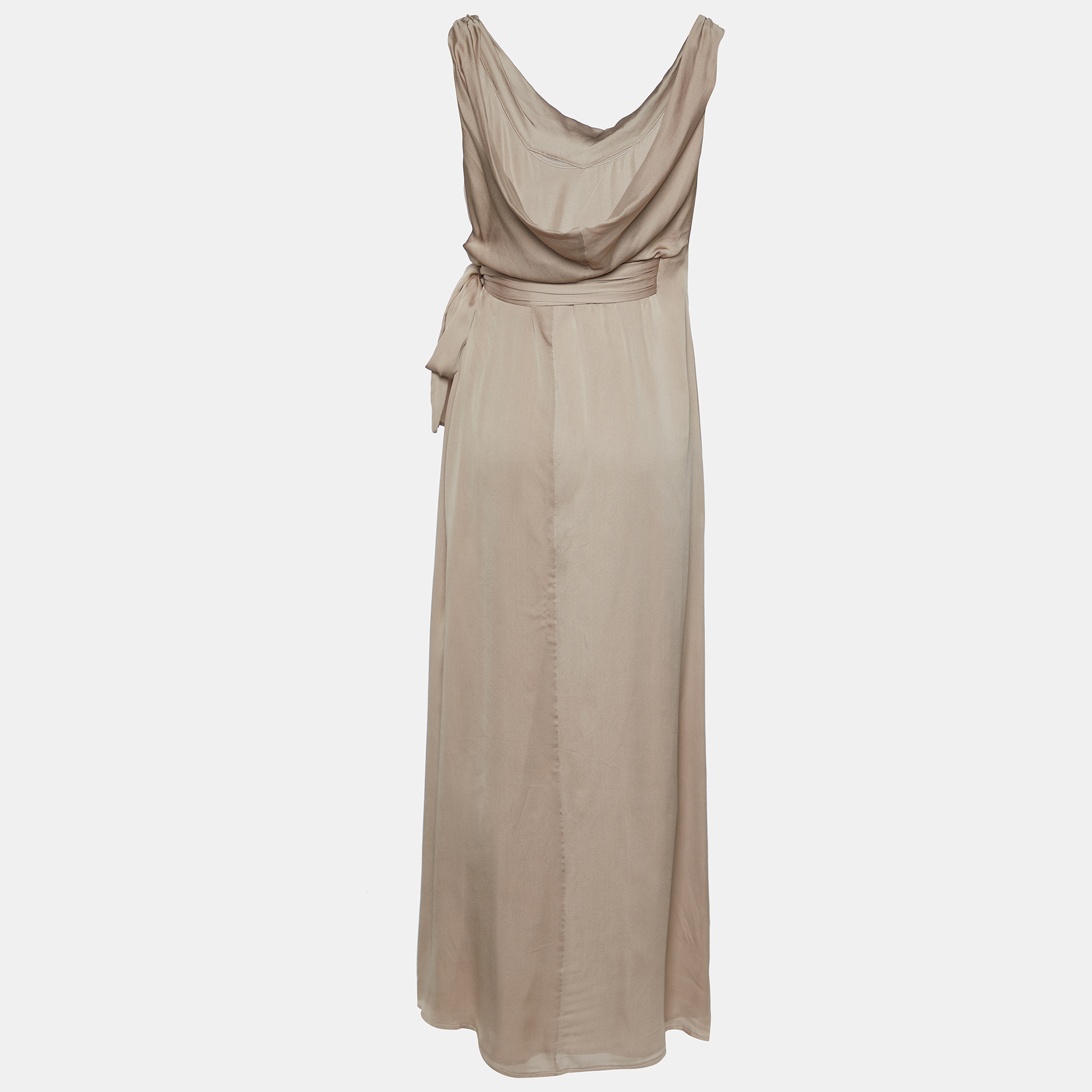 

Valentino Light Brown Silk Chiffon Belted Maxi Dress